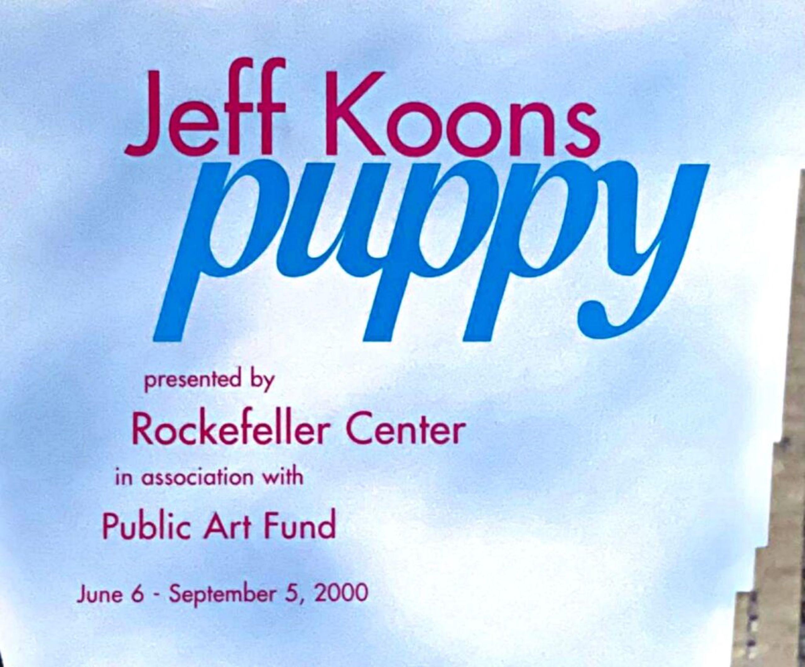 Disegno originale di fiori su stampa di cuccioli del Rockefeller Center, firmato a mano da Koons - Figurative Art Grigio di Jeff Koons