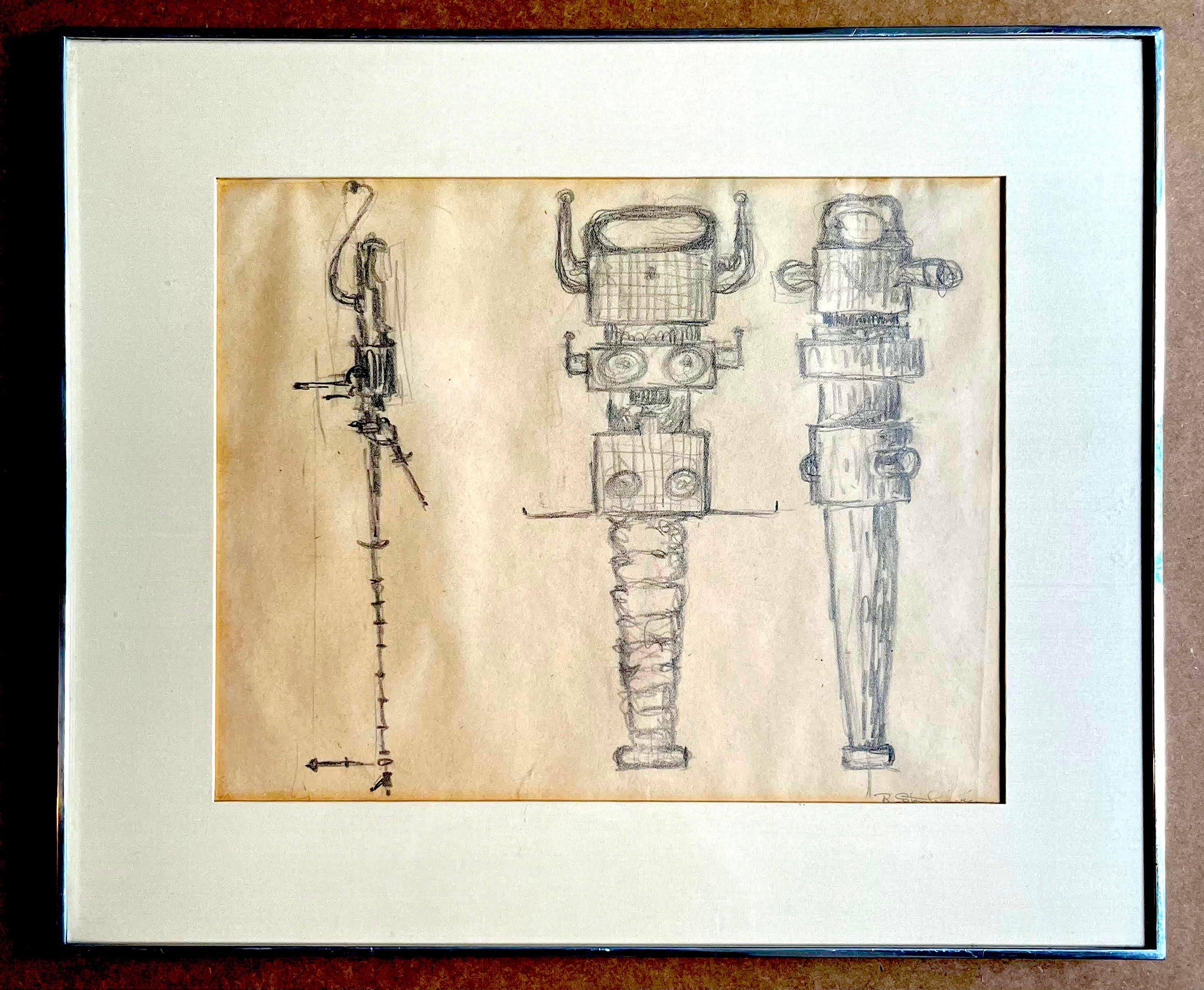 Studio per la scultura, disegno unico firmato dal famoso scultore modernista Incorniciato - Art Astratto di Richard Stankiewicz