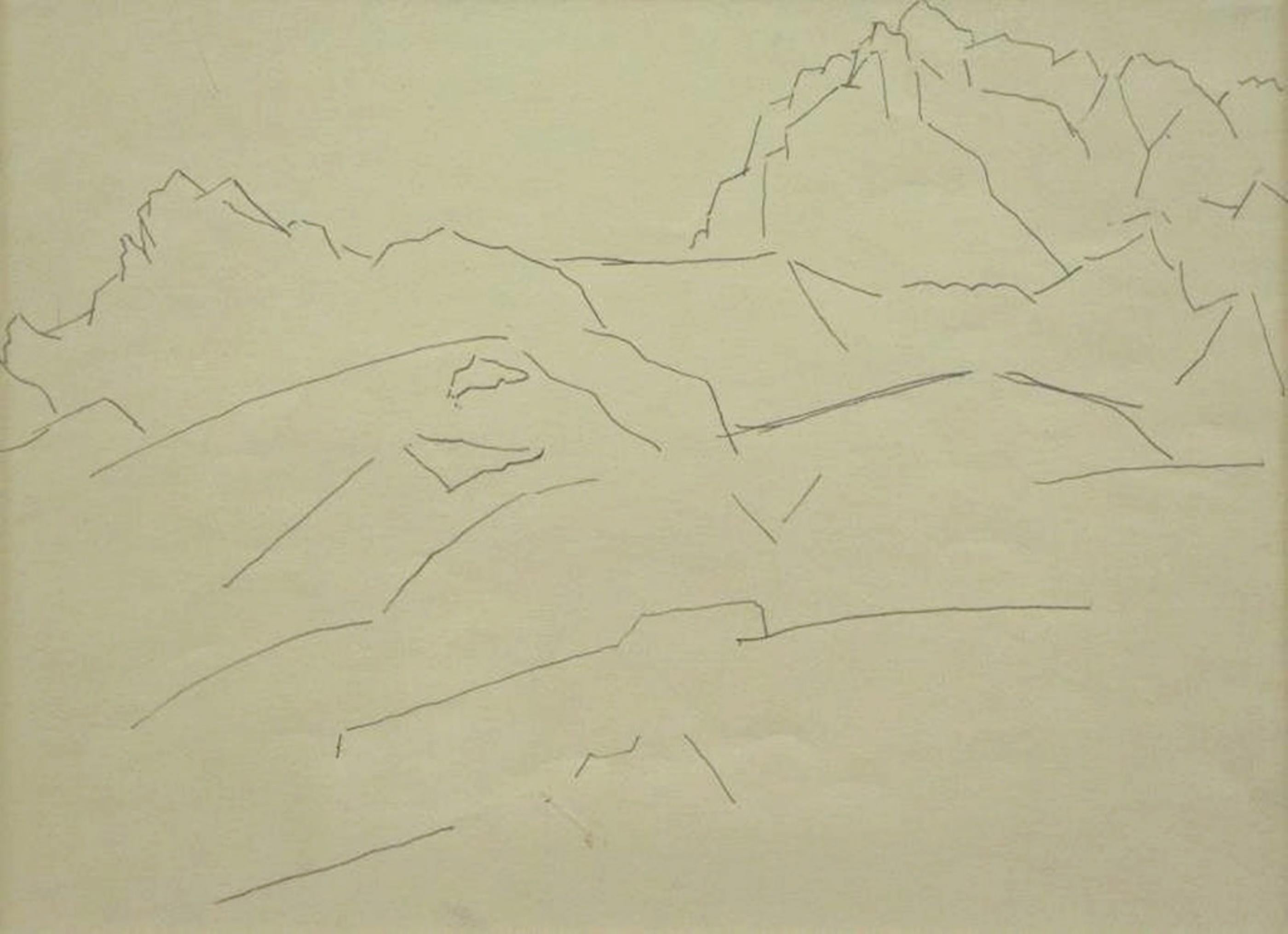 ALPSPITZE #3 (avec Zabriskie Gallery Label), dessin original au crayon de la Bavière - Art de Marsden Hartley