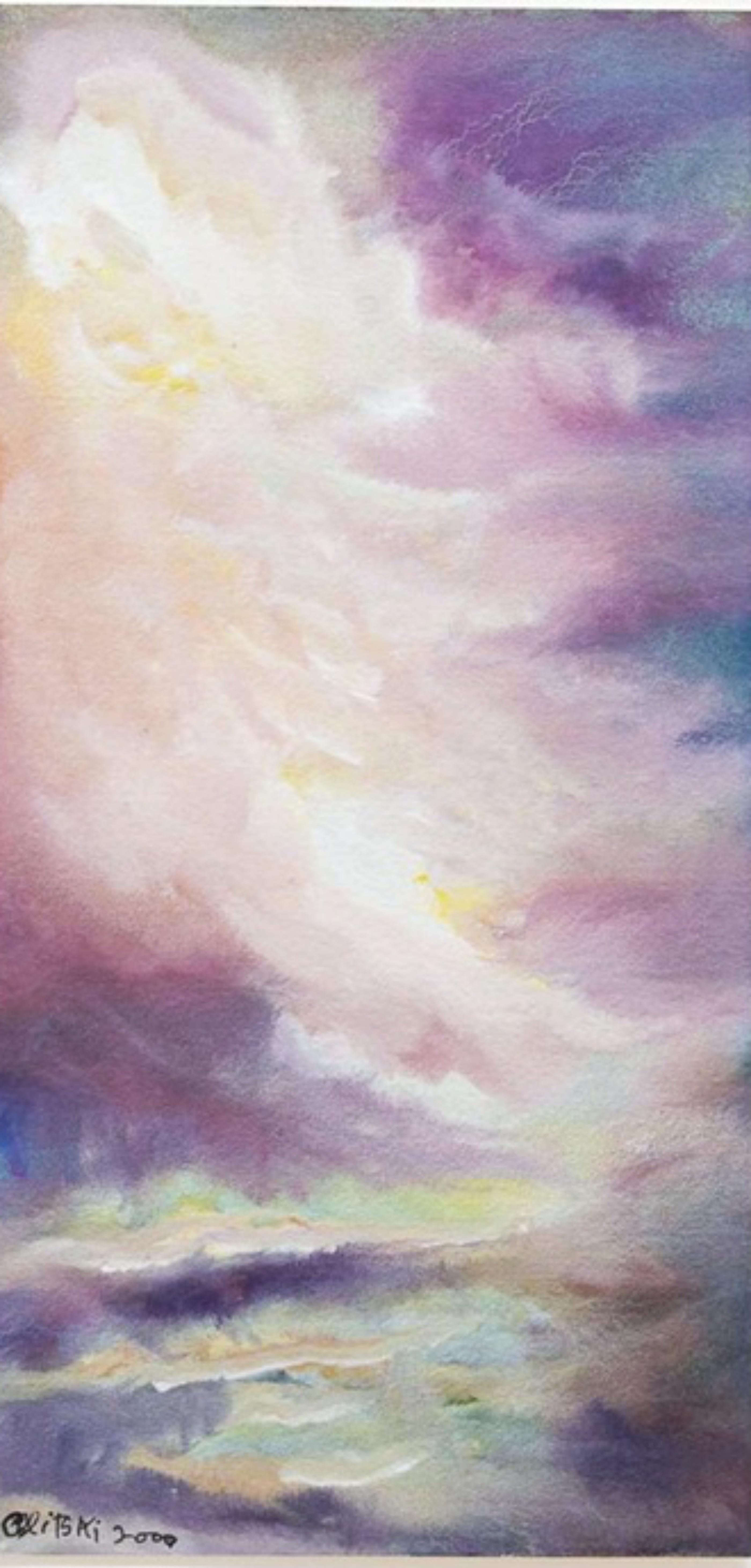 Spiel der Engel, einzigartiges signiertes Aquarell- und Gouache-Farbfeldgemälde, gerahmt – Art von Jules Olitski