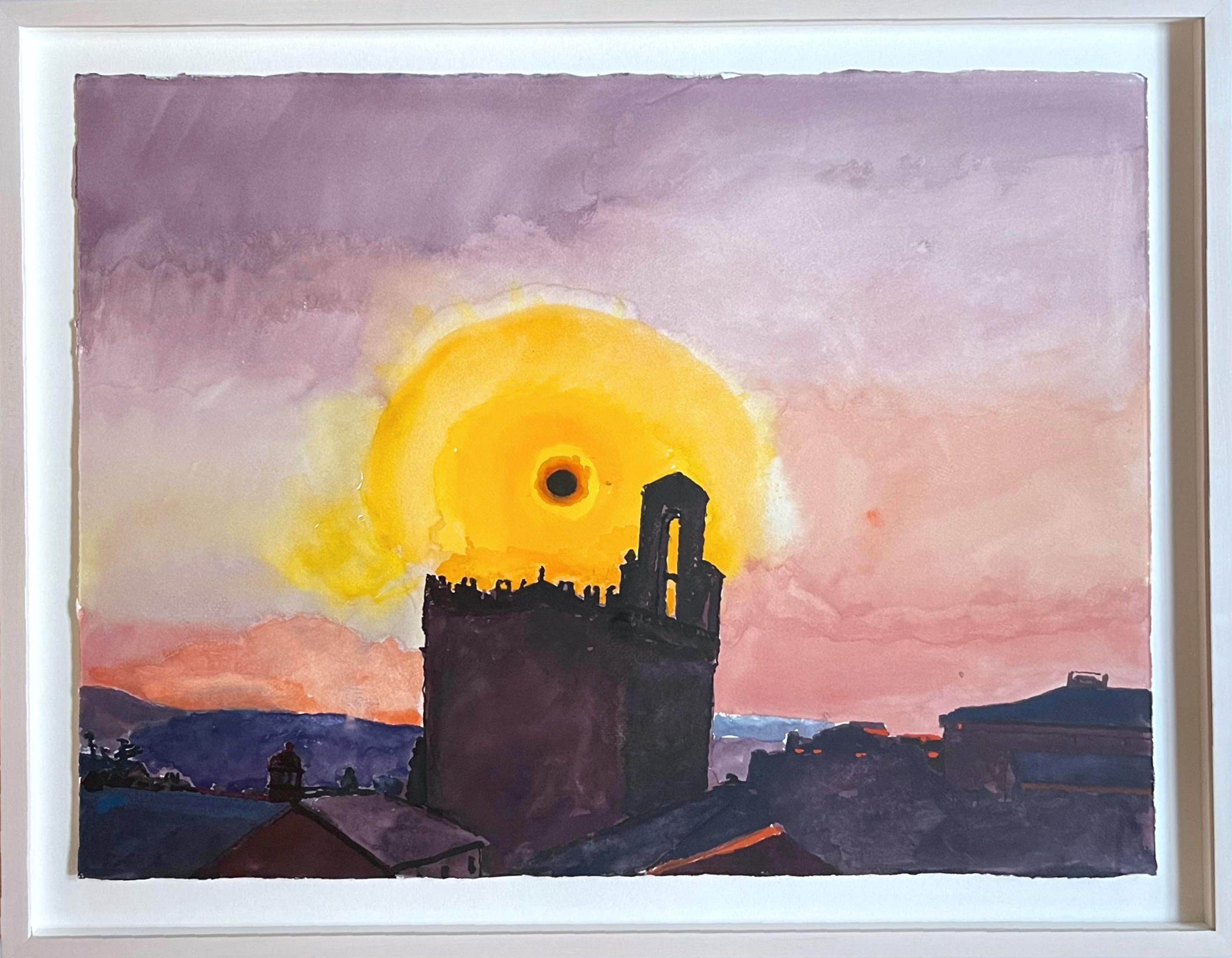 Graham Nickson, Orvieto "Sole nero" acquerello originale, firmato, incorniciato