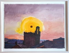 Graham Nickson, Orvieto "Black Sun" original watercolor painting, Signed, Framed