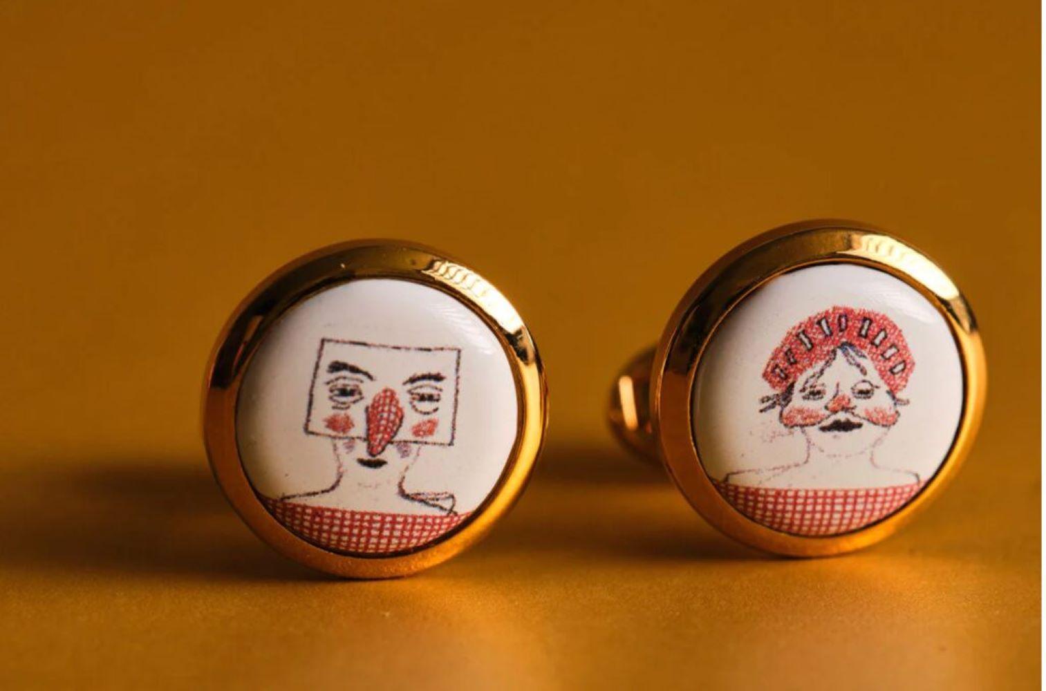 David Hockney, Rake's Progress Bedlam Opera Cufflinks (new in original gift box) For Sale 1