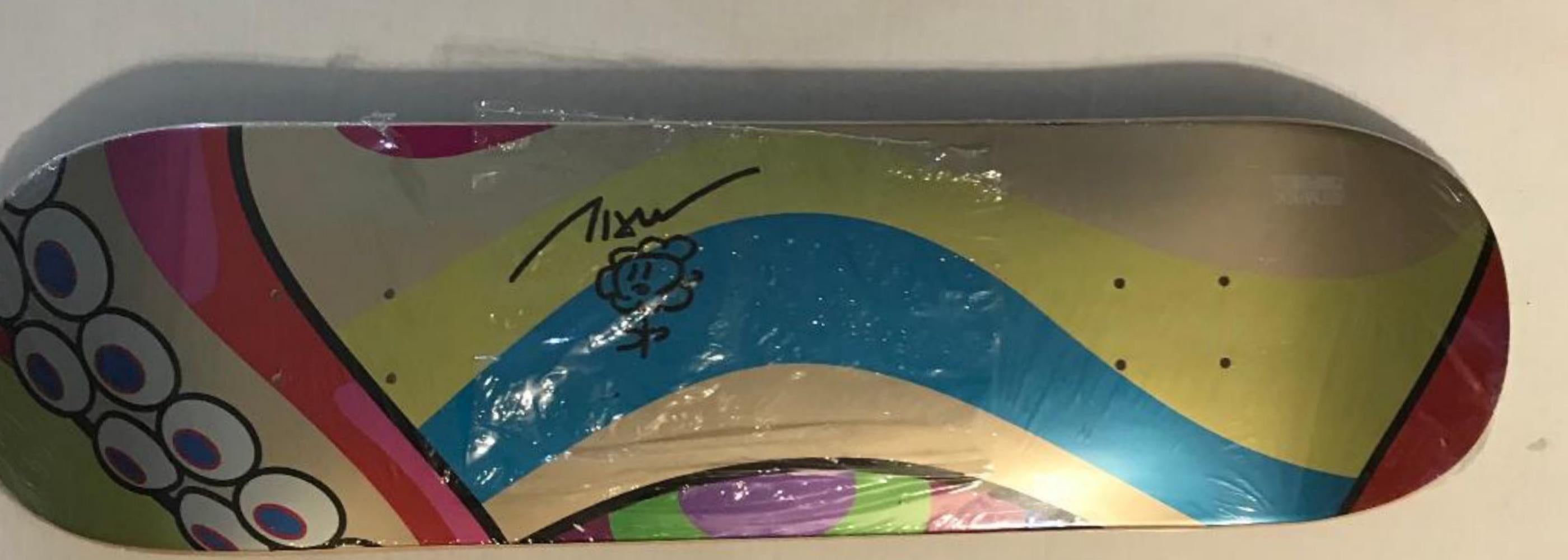 Murakami Original handsignierte Blumenzeichnung auf limitierter Auflage Skateboard Deck im Angebot 1