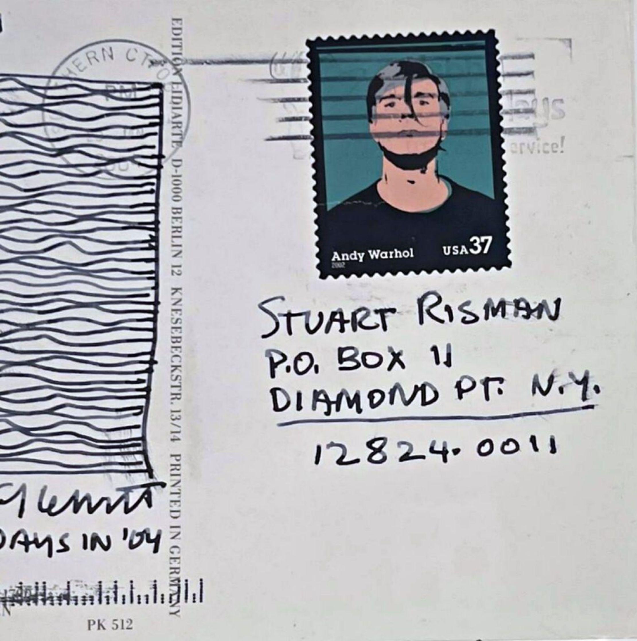 Original signierte minimalistische Tuschezeichnung mit wellenförmigen Linien auf Karton und Andy Warhol-Stempel (Beige), Abstract Drawing, von Sol LeWitt