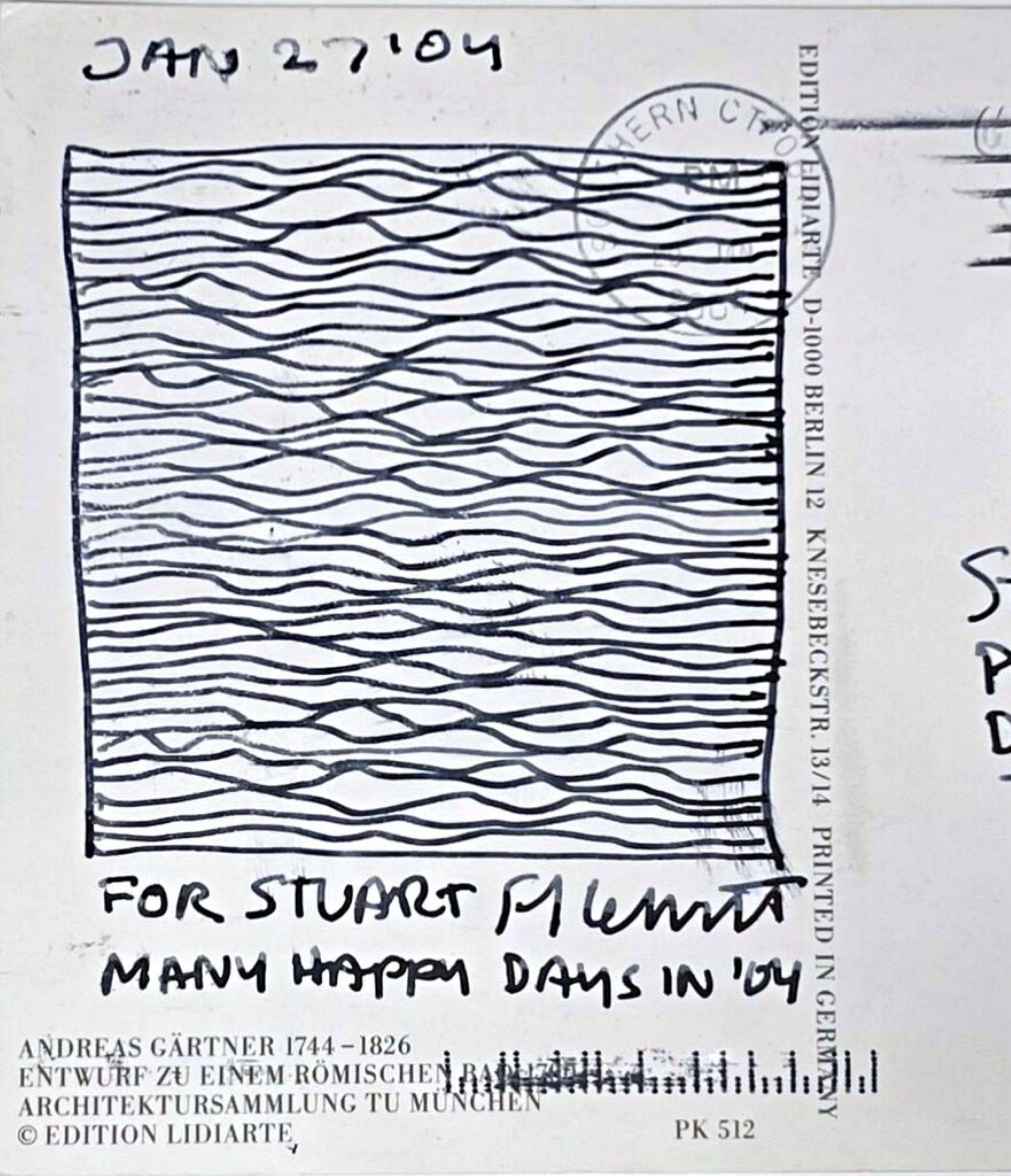 Original signierte minimalistische Tuschezeichnung mit wellenförmigen Linien auf Karton und Andy Warhol-Stempel (Minimalistisch), Art, von Sol LeWitt