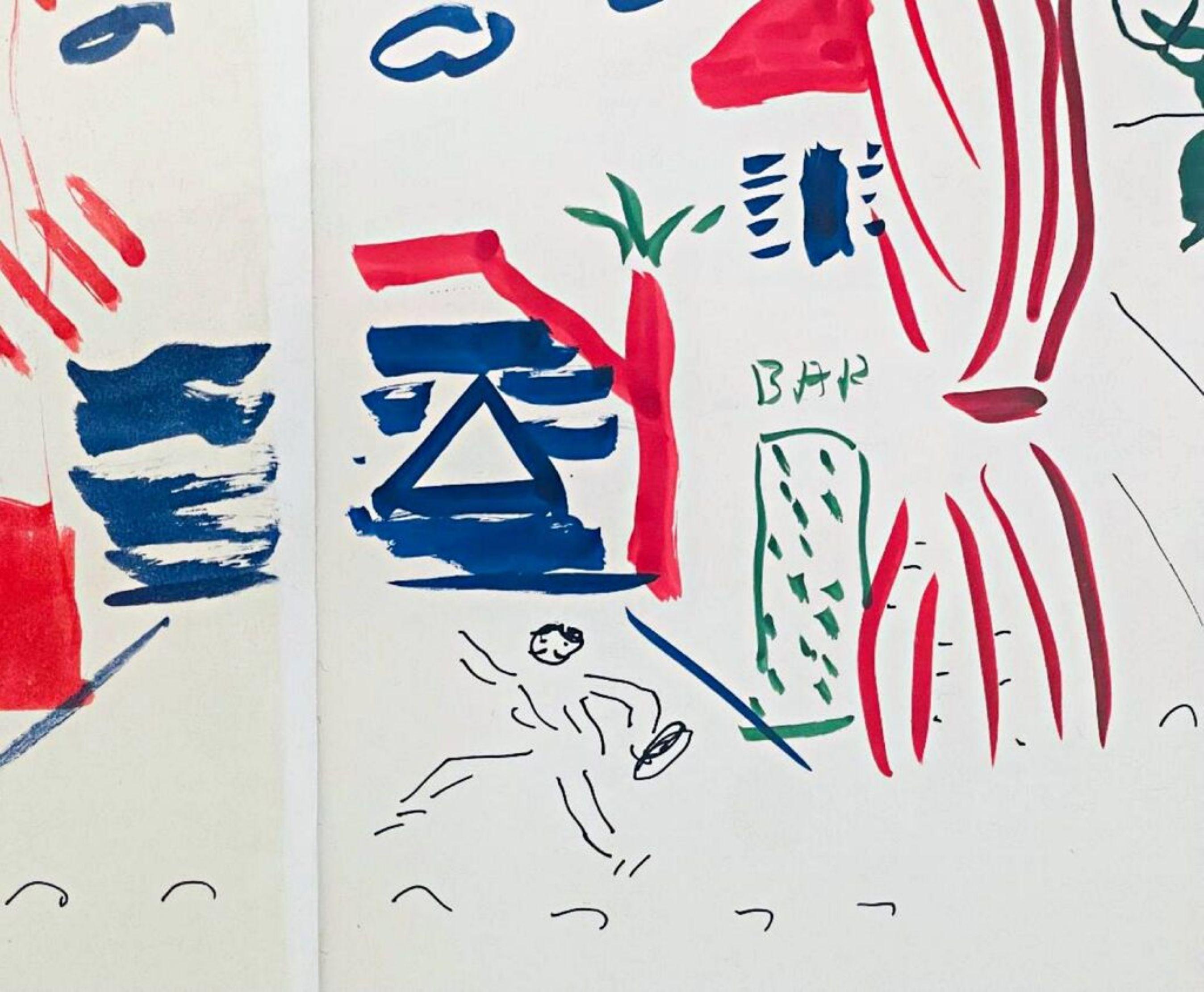 Pittura a tecnica mista in monografia, firmata e iscritta ai fiduciari del museo, incorniciata - Figurative Art Grigio di David Hockney