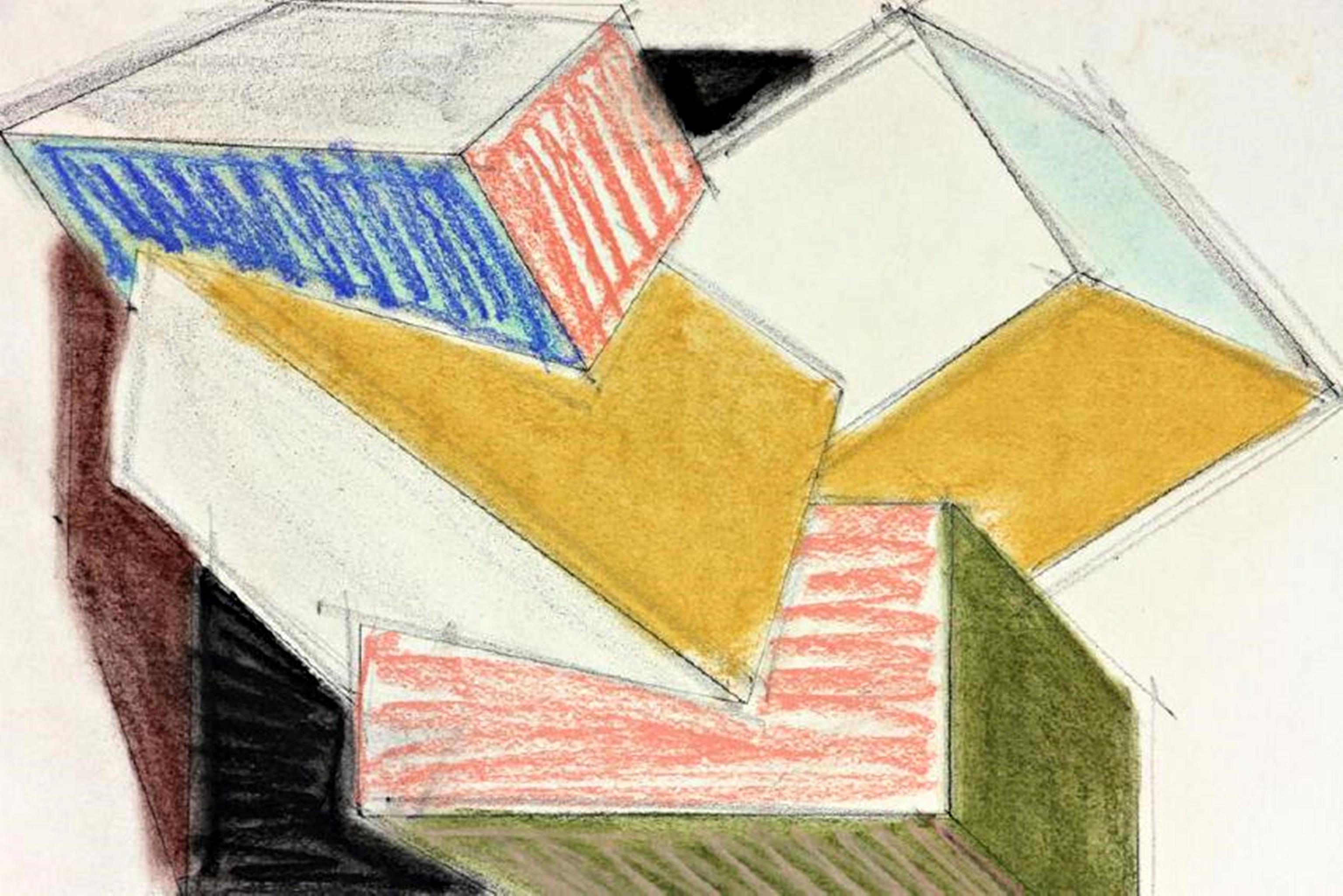 Unique signed pastel & graphite work Geometric Abstraction Minimalist painting - Abstract Geometric Mixed Media Art by Charles Hinman