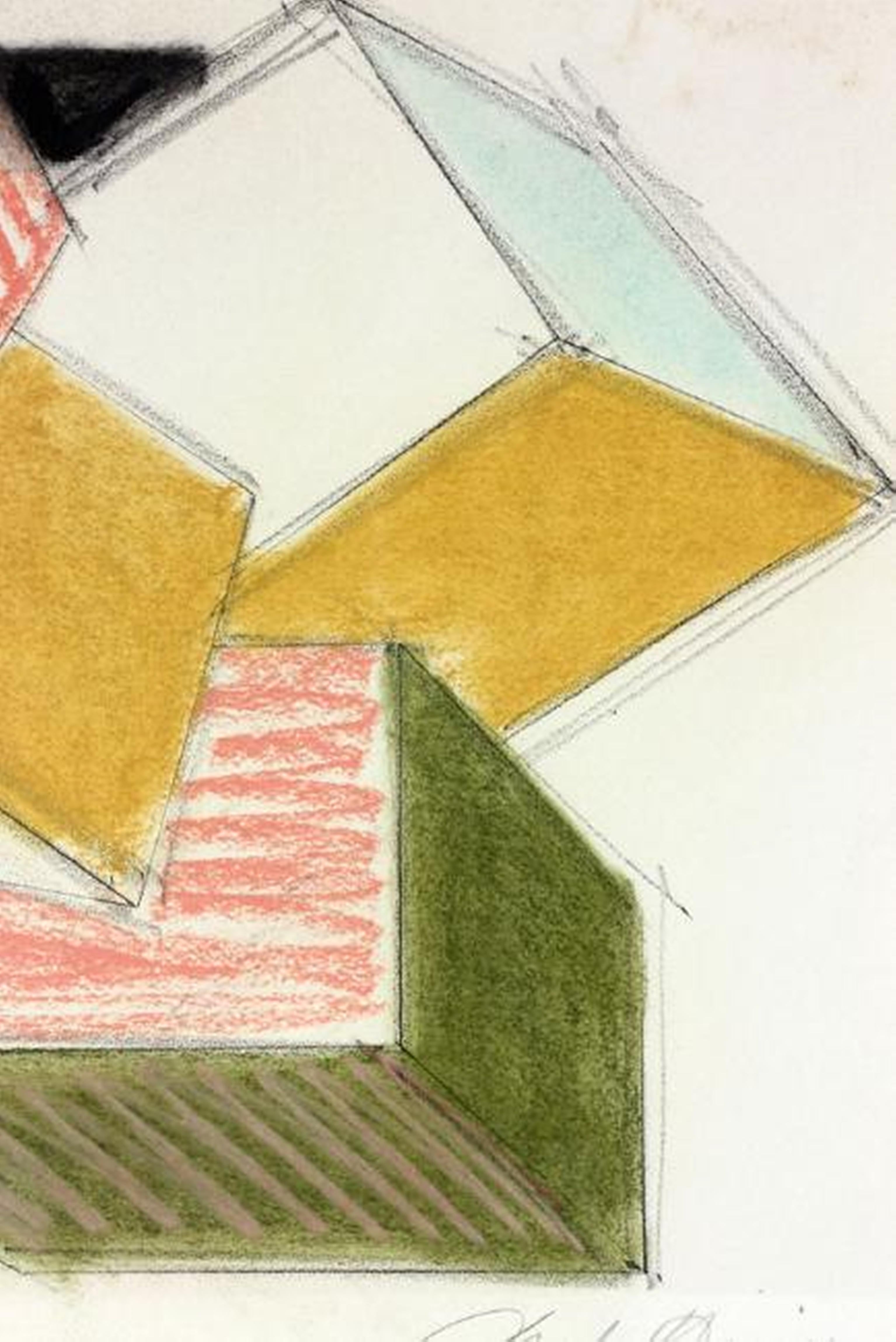 Unique signed pastel & graphite work Geometric Abstraction Minimalist painting For Sale 2