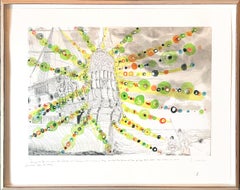 Seeing Don Quixote and Sancho etching, hand coloring & watercolor, signed Framed