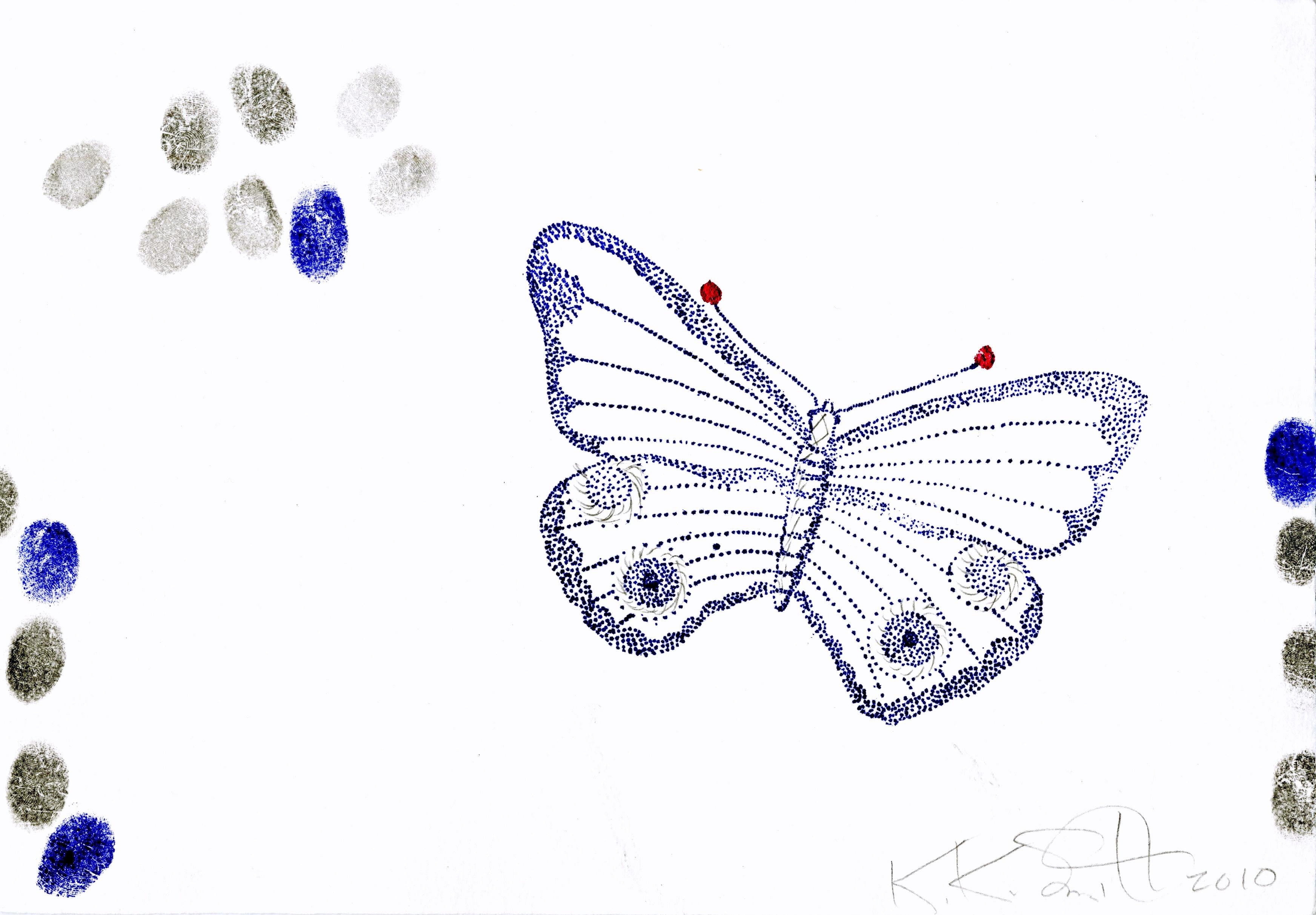 Papillon avec paillettes, monogravure mixte signée sur papier aquarelle, encadrée - Gris Animal Art par Kiki Smith