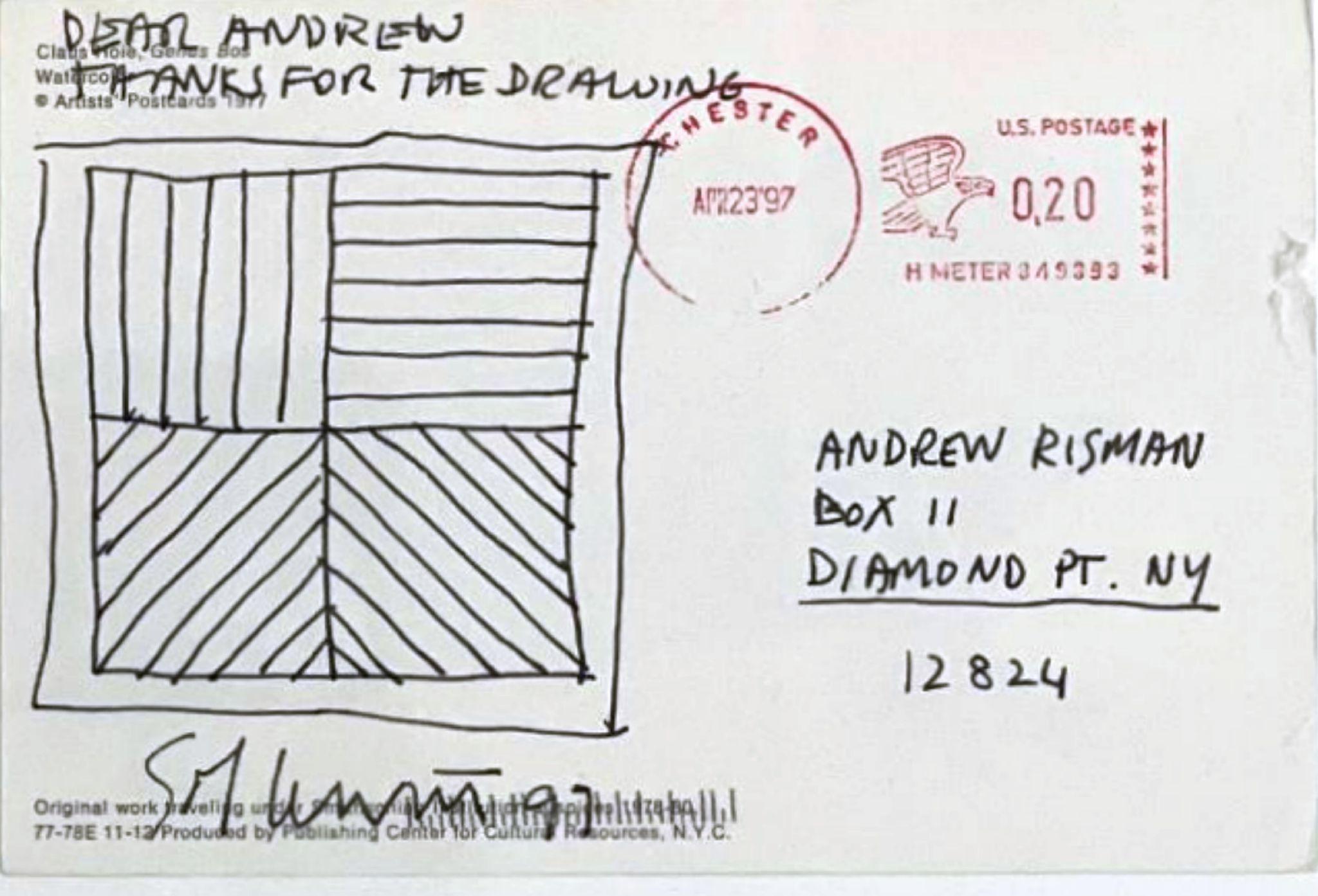 Líneas en cuatro direcciones diferentes dibujo original firmado e inscrito en tarjeta postal - Art de Sol LeWitt