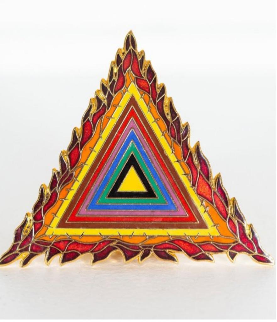 Holocaust Remembrance Logo Pin enamel Pendant in bespoke box incised artist name - Sculpture by Judy Chicago