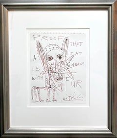 Prueba de que un gato es una serpiente con pelo, Dibujo original firmado, único, enmarcado