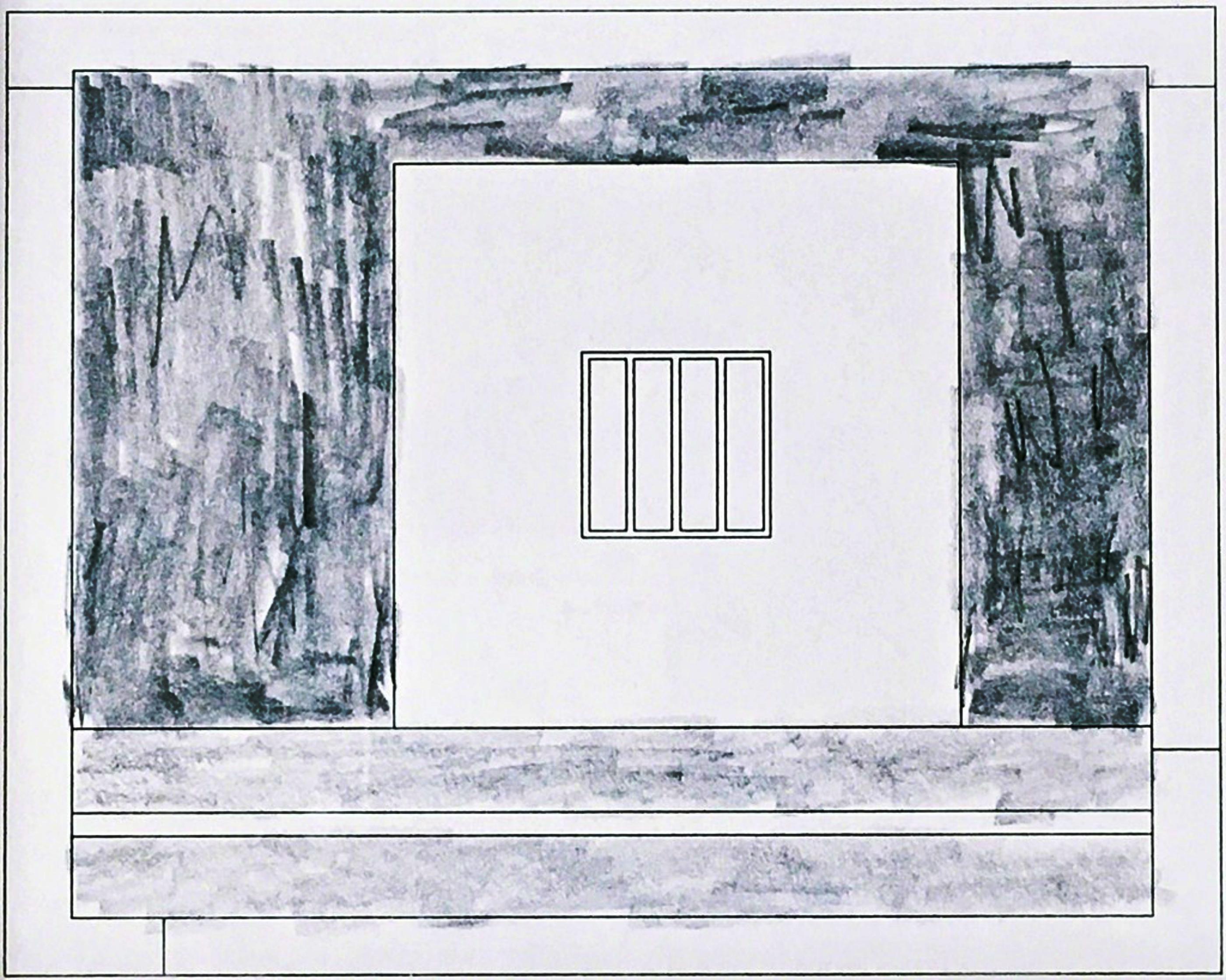 Prison 14, Unique, signed, Graphite pencil and ink drawing on paper, Framed - Abstract Geometric Art by Peter Halley