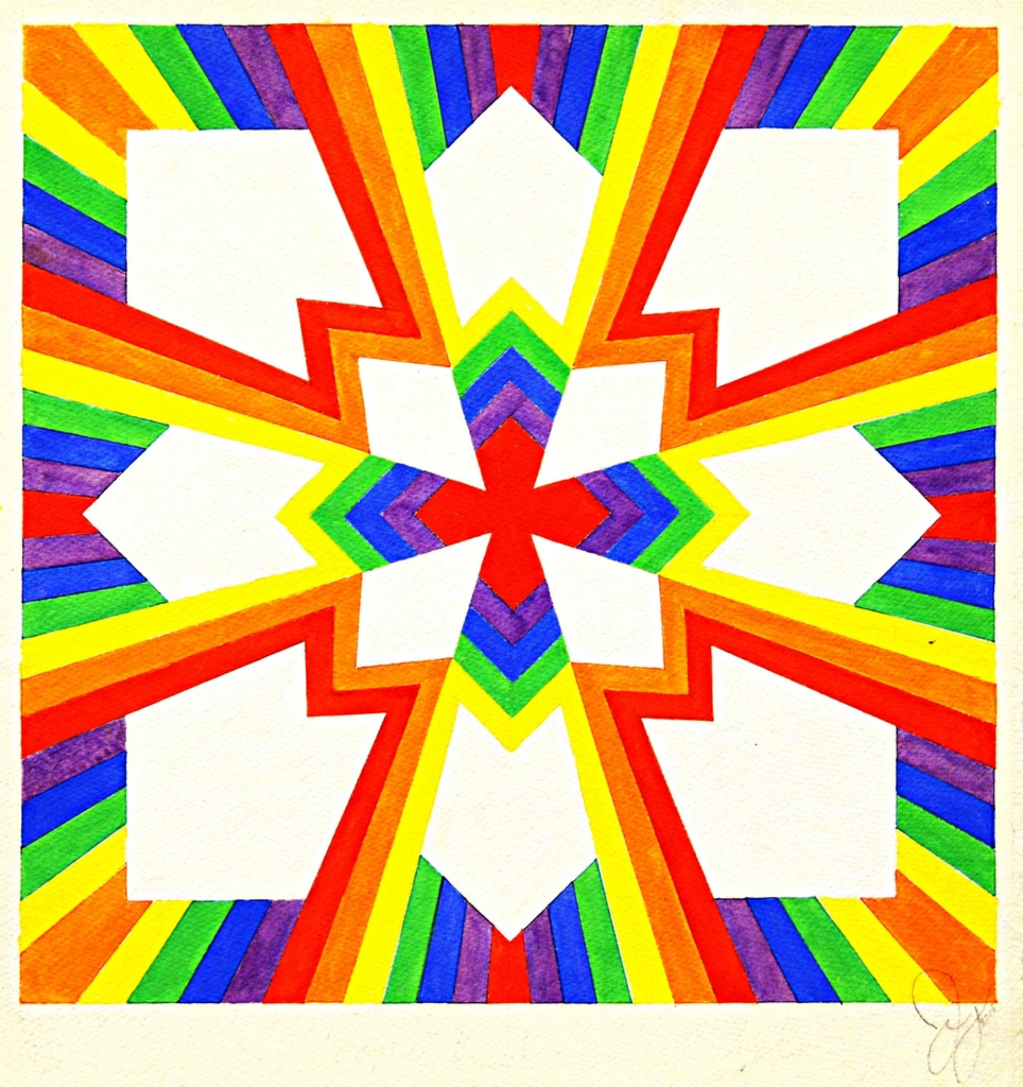 Intored, geometrische Abstraktion, signiertes Unikat auf handgeschöpftem Papier Gerahmt – Painting von Jack Youngerman