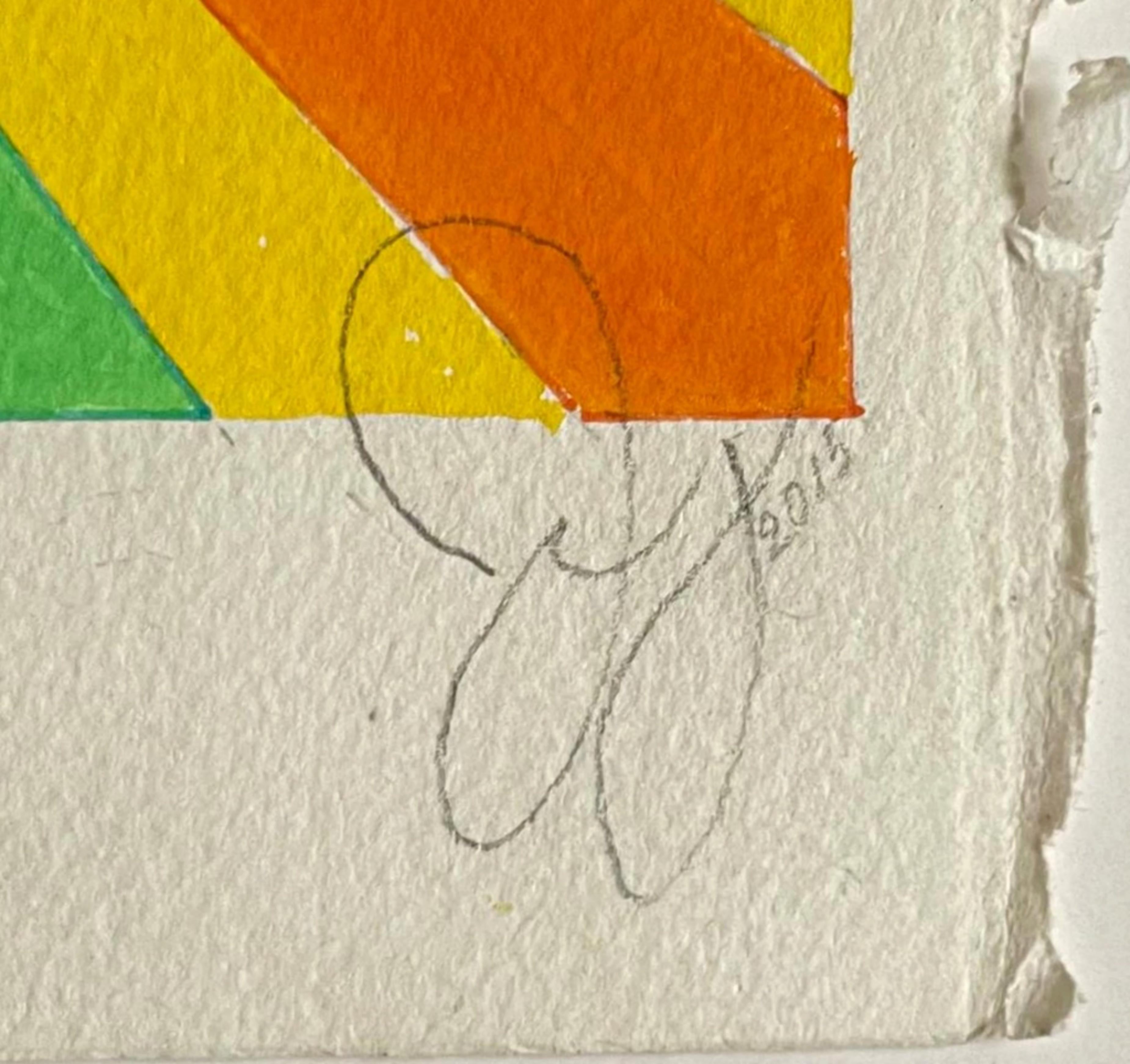 Intored, geometrische Abstraktion, signiertes Unikat auf handgeschöpftem Papier Gerahmt (Geometrische Abstraktion), Painting, von Jack Youngerman