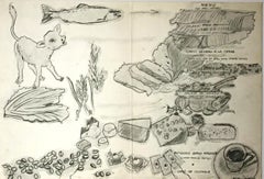 Französisches Menu „Du benannt es, ich zeichne es“ (Einzigartige Zeichnungen auf jeder Seite) Signiert