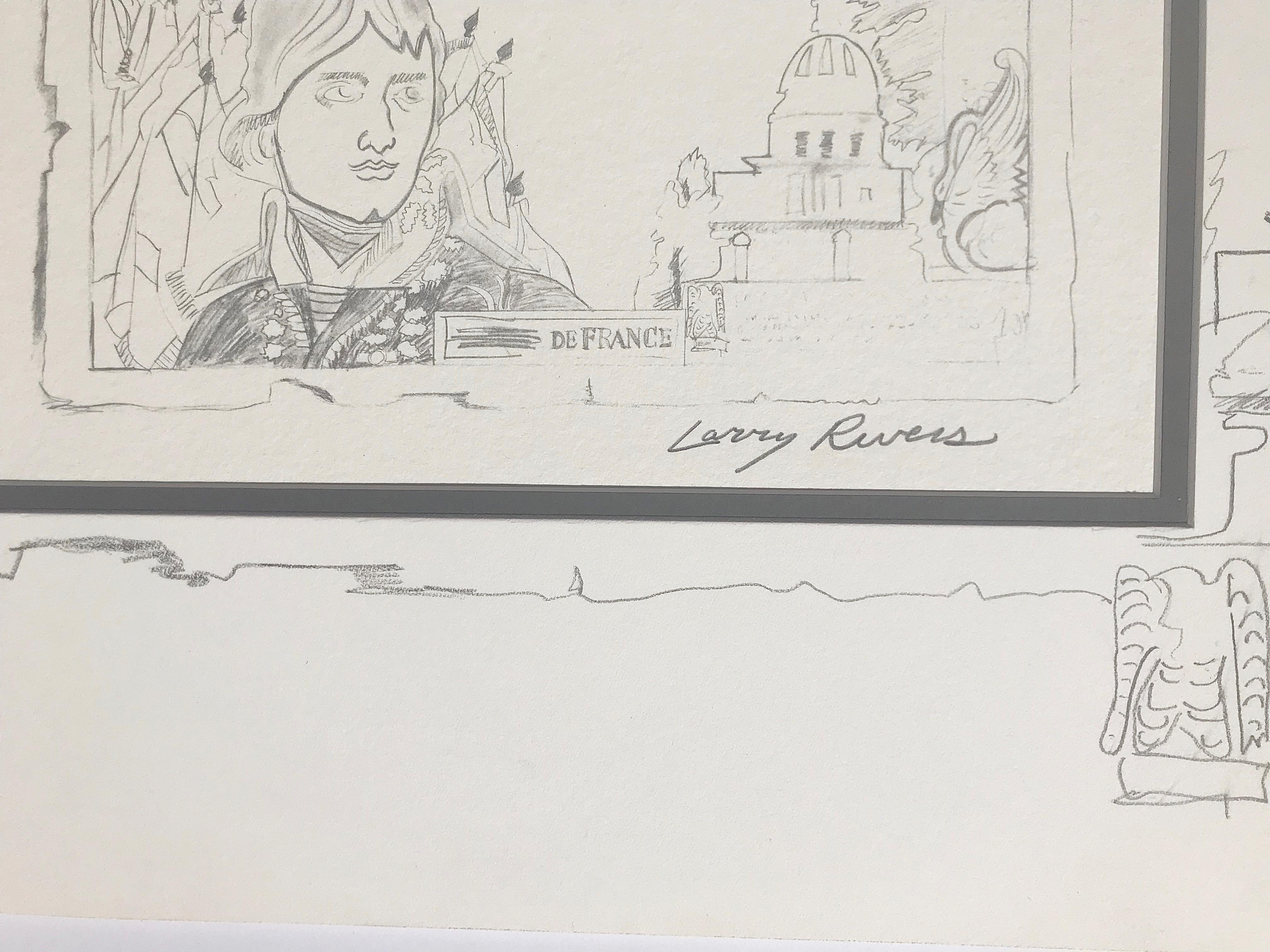 French Money, einzigartige signierte Zeichnung mit Collage Pop Künstler Larry Rivers, Gerahmt im Angebot 2