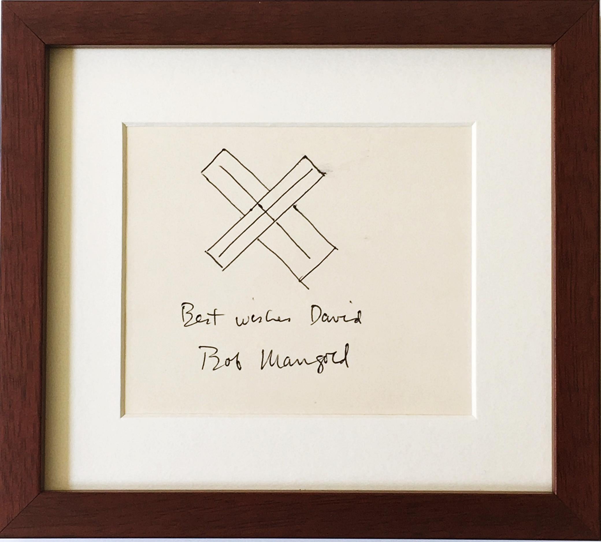 Dessin minimaliste unique signé par un artiste de renom, inscrit au nom d'un professeur d'art. - Gris Abstract Drawing par Robert Mangold