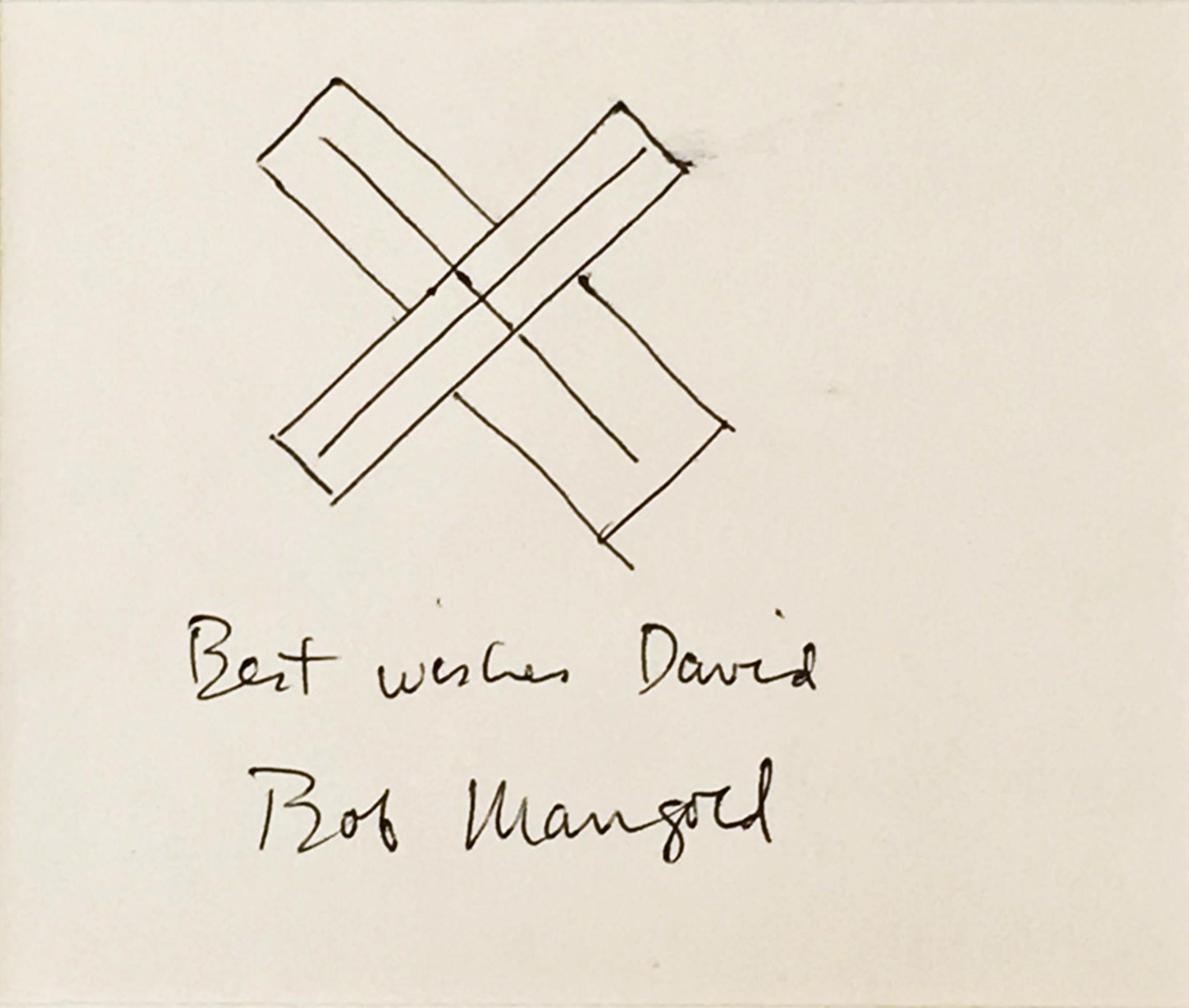 Robert Mangold
Dessin minimaliste sans titre, vers 1980
Dessin à l'encre sur papier
Signé à la main et portant une inscription sur la partie inférieure du recto L'inscription se lit comme suit : Meilleurs vœux David Bob Mangold
Cadre inclus
Ce
