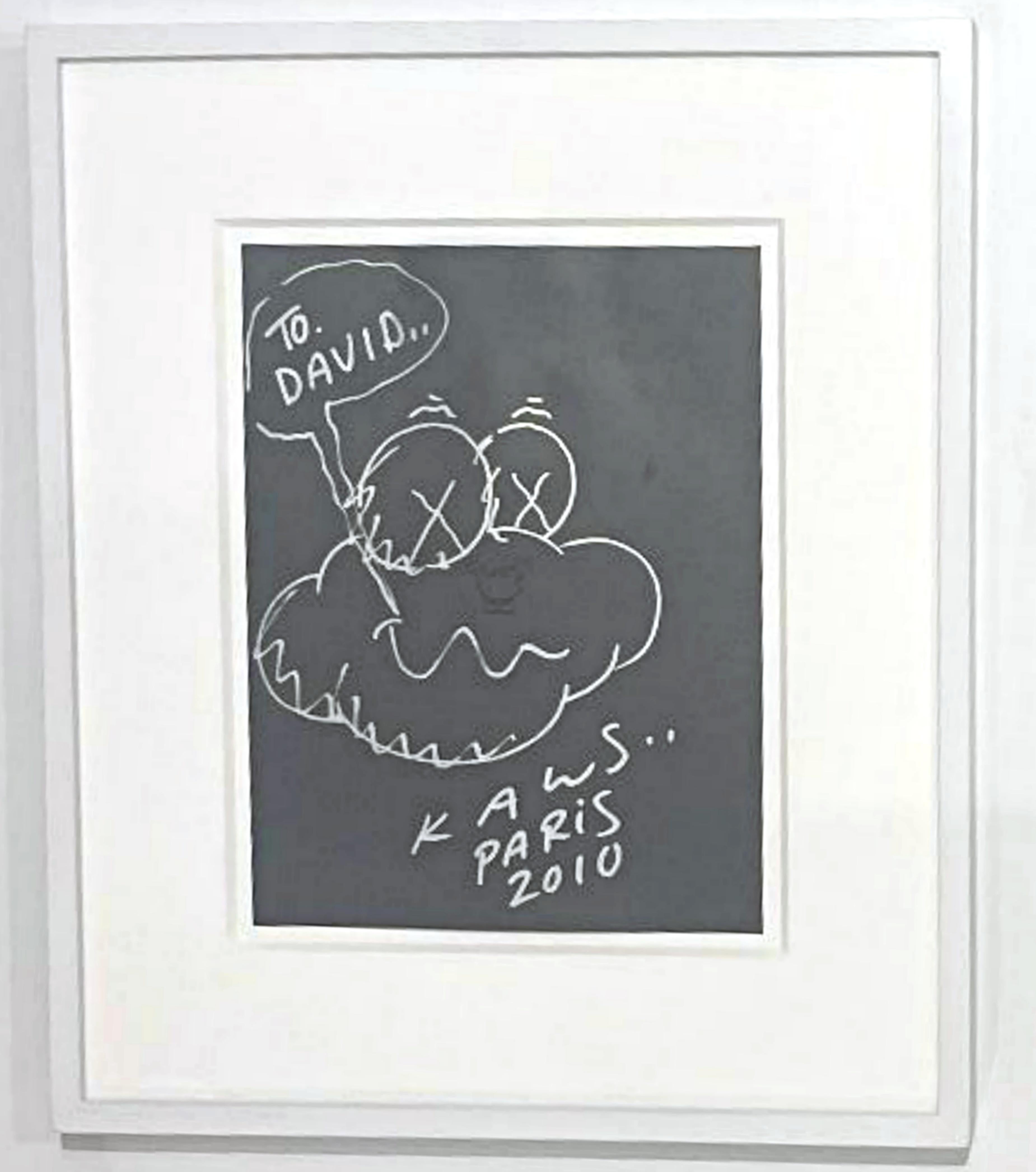 Paris Cloud Drawing (signiert und mit David beschriftet) Unikat auf farbigem Papier (Streetart), Art, von KAWS