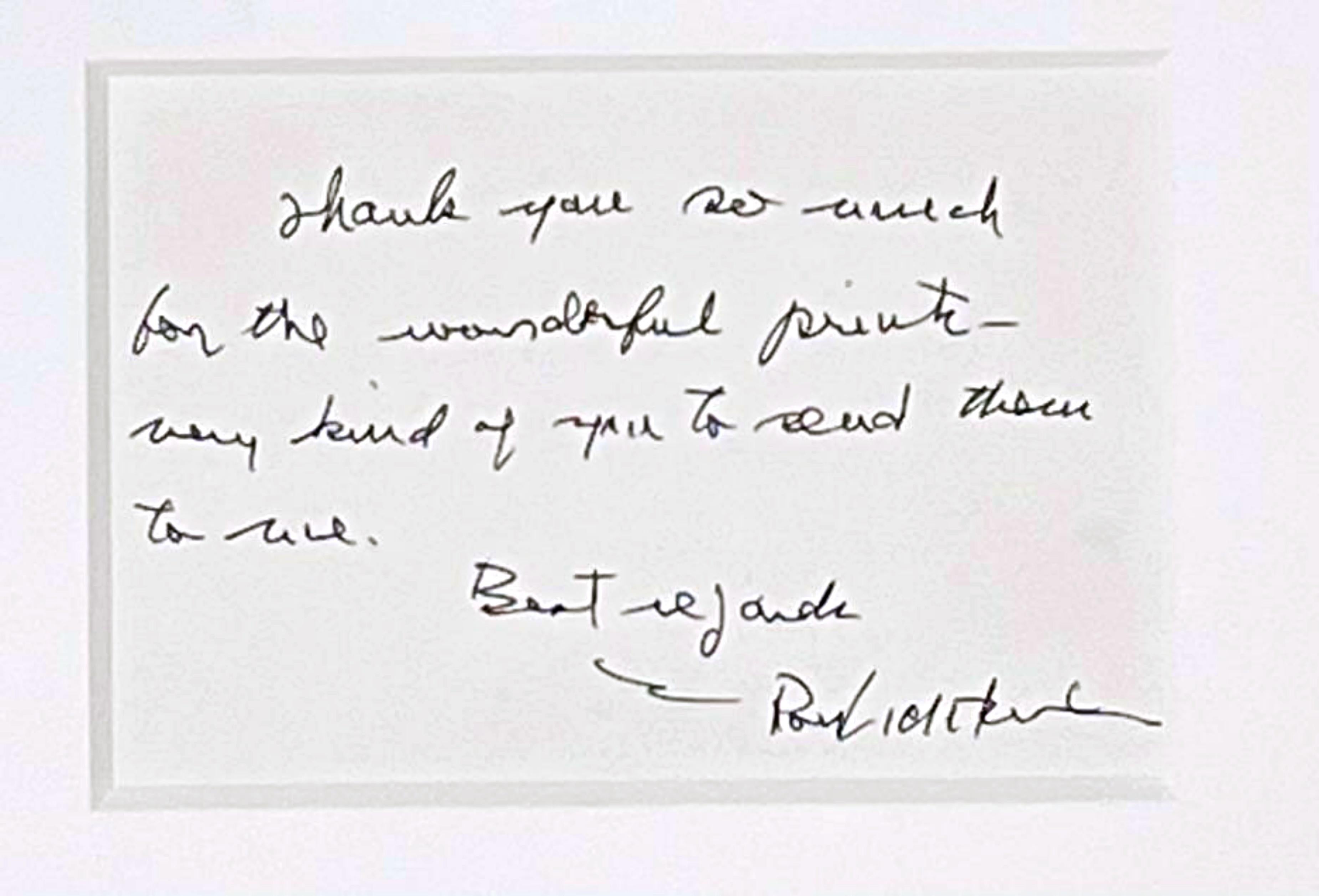 Handwritten letter on American Indian Theme II card signed to CBS News cameraman - Art by Roy Lichtenstein