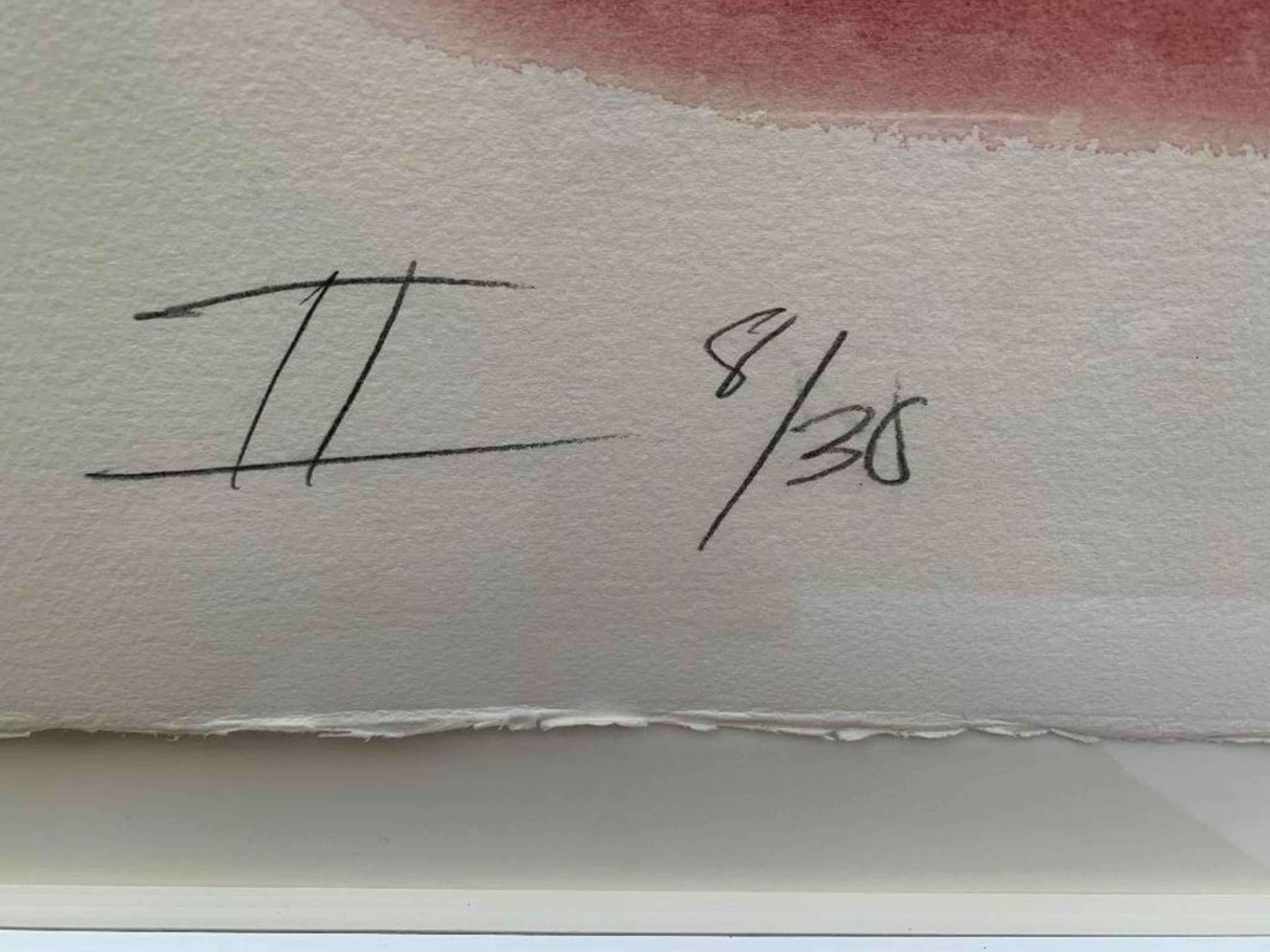 Dexter's Choice State II, acuarela mixta firmada (variante única), Enmarcada - Abstract Painting Beige de Larry Zox