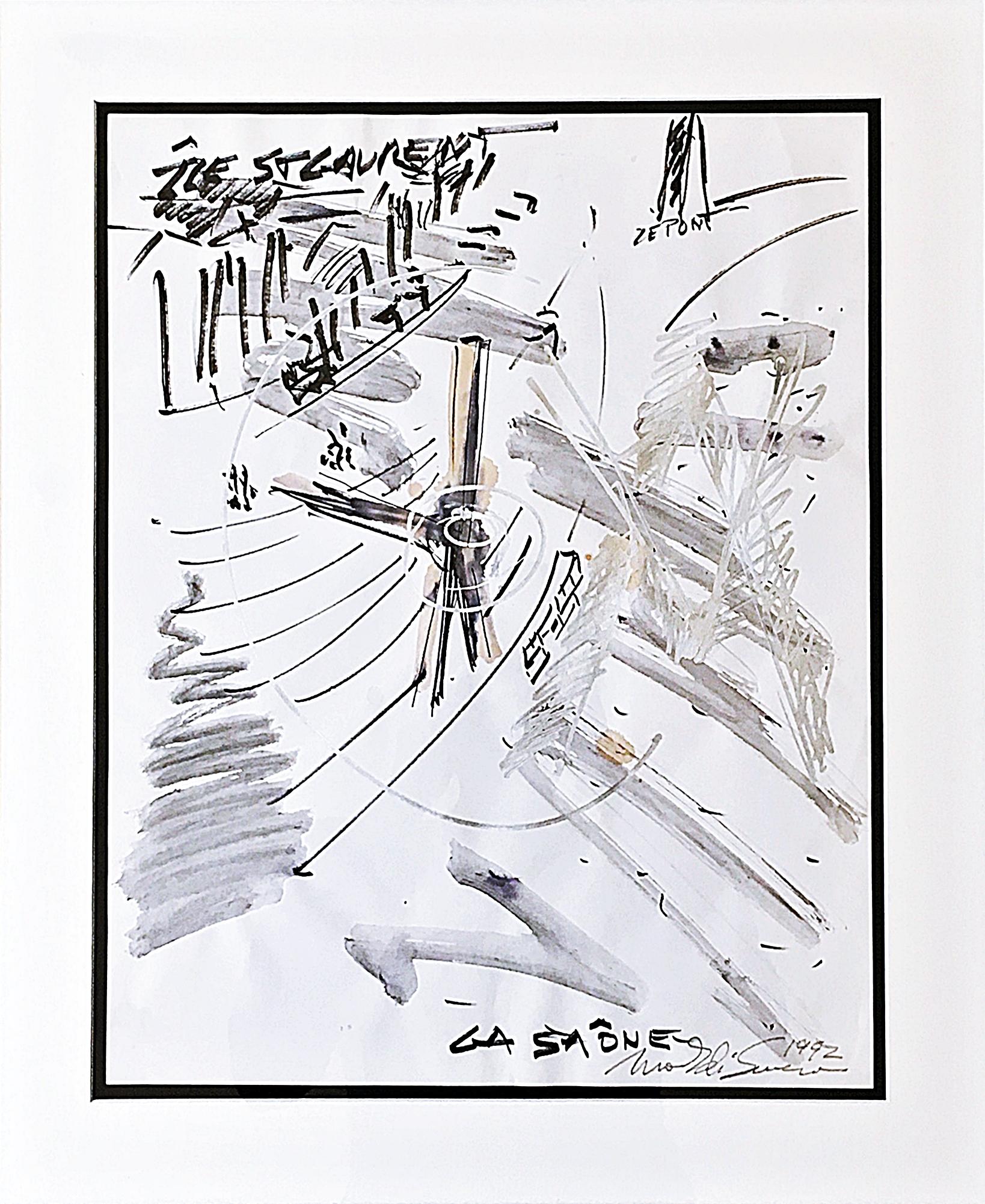 Projet de sculpture à Chalon-sur-Saône (Aquarelle et lavis d'encre unique signé) - Art de Mark di Suvero