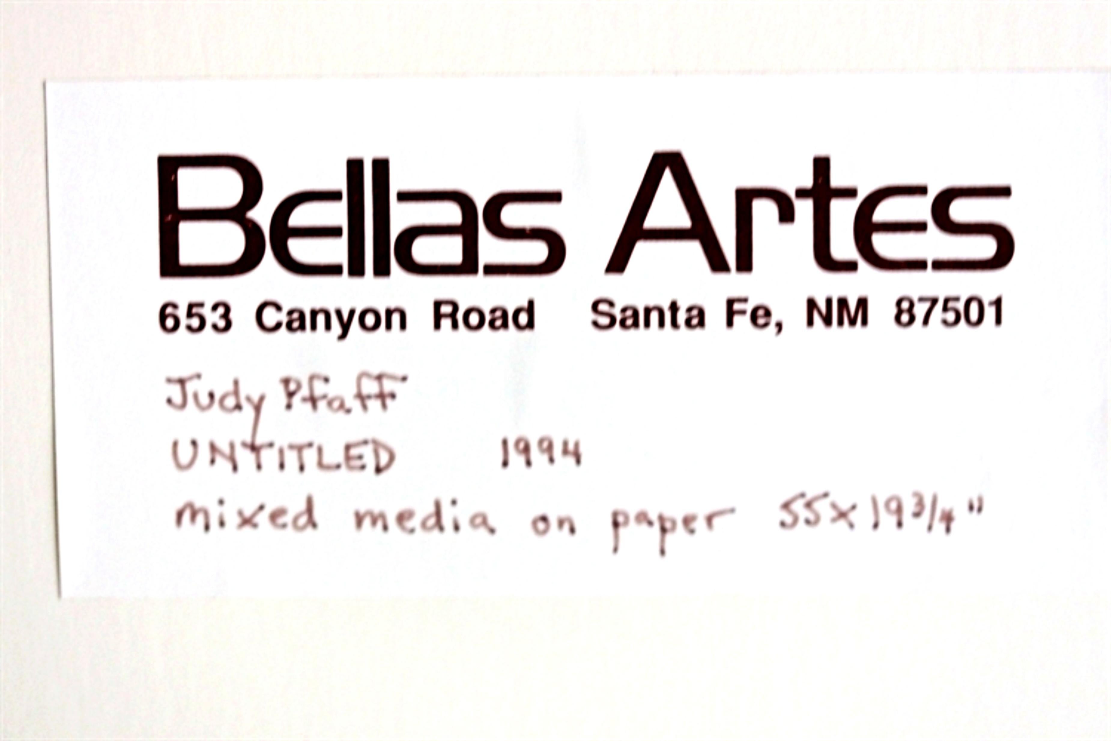 Judy Pfaff
Untitled, 1994
Collage, Mixed media, Gouache and Leaves on paper, in Artist's Frame. Signed with Andre Emmerich & Bellas Artes Gallery Labels - accompanied by original shipping crate/box (see photos).
20 × 56 x 2.5 inches
Hand Signed and
