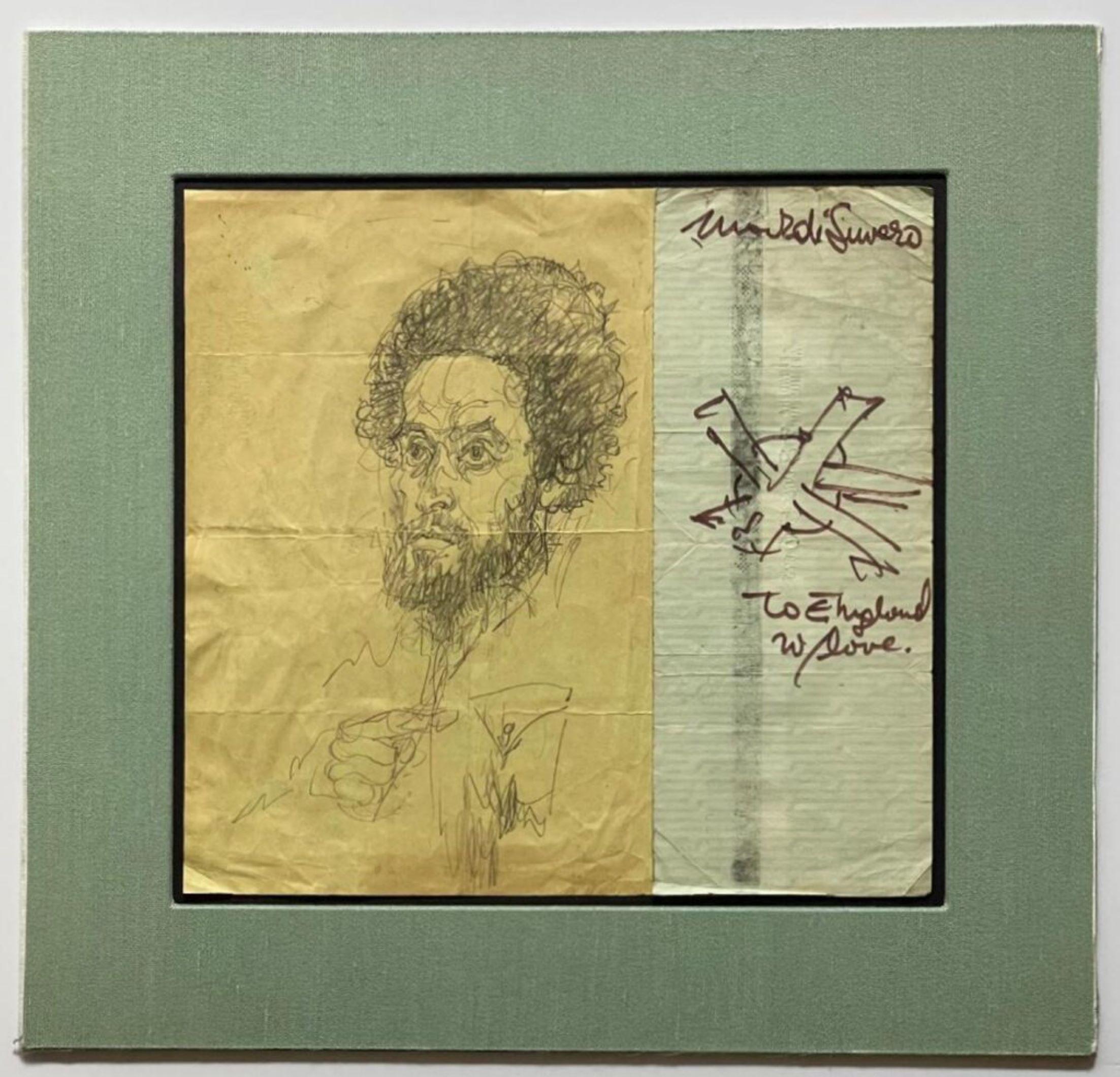 Abstract Drawing Mark di Suvero - To England with Love, collage d
artiste unique signé, portrait et dessin sculptural