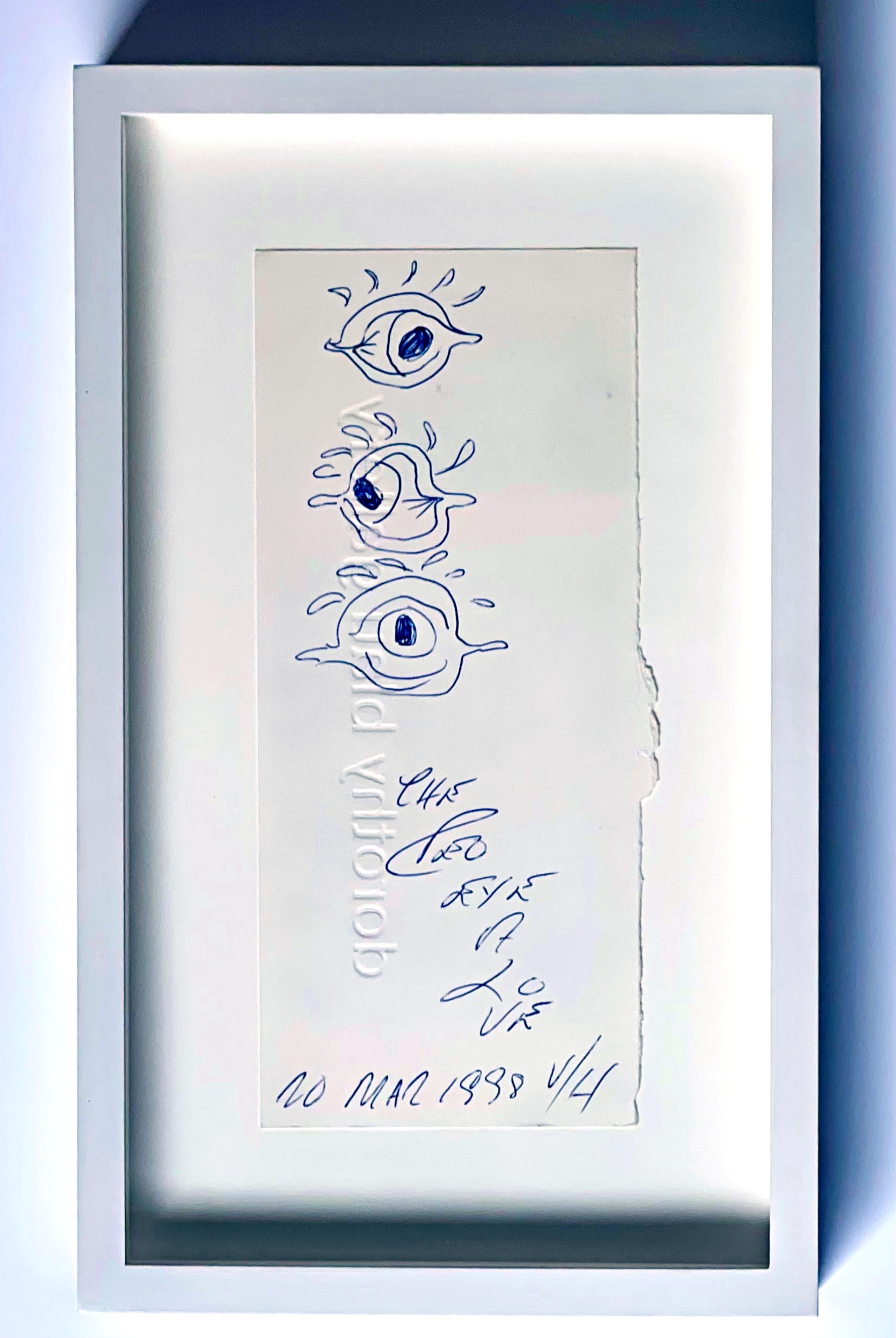 Robert Indiana Abstract Drawing - The Red Eye of Love, 1998, Unique ink drawing on embossed paper, signed, framed