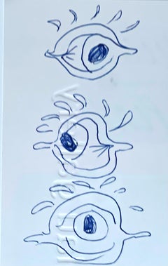 The Red Eye of Love, 1998, Unique ink drawing on embossed paper, signed, framed