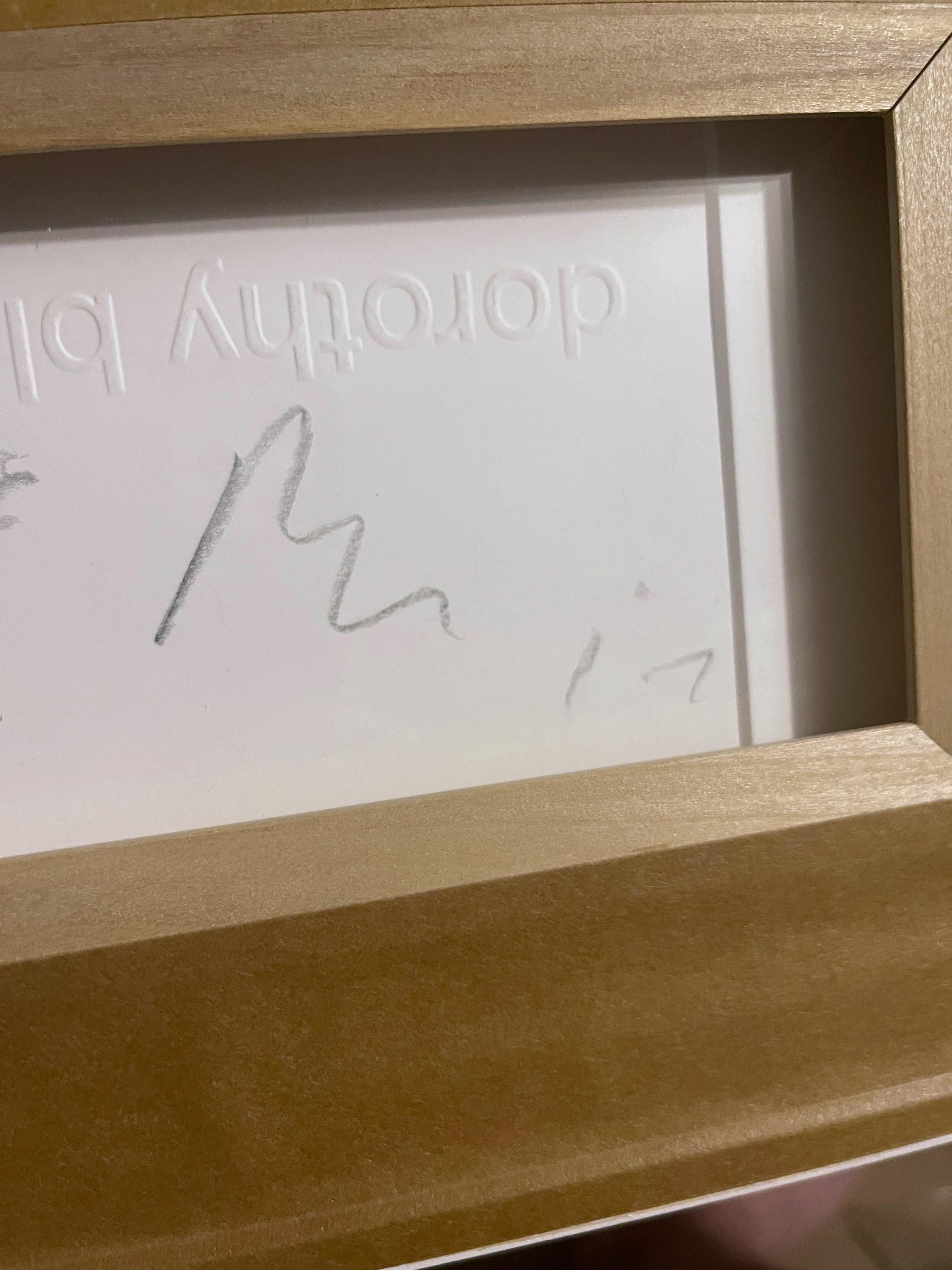 The Red Eye of Love, 1998, Unique ink drawing on embossed paper, signed, framed - Gray Abstract Drawing by Robert Indiana