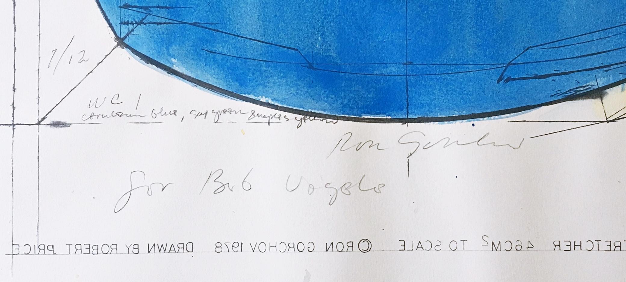 Geometric Abstraction, signed and inscribed to designer Robert Vogele, Framed - Beige Abstract Painting by Ron Gorchov