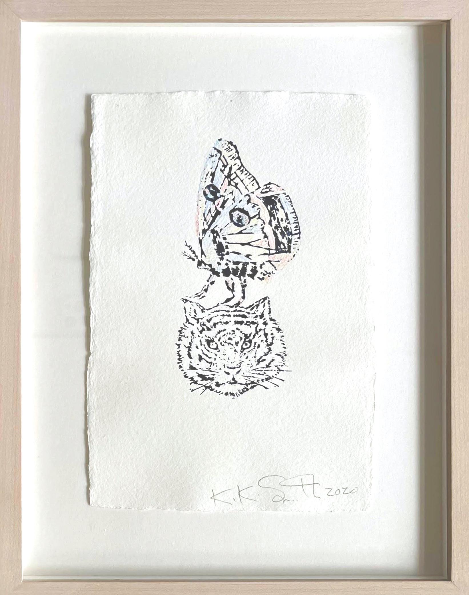 Abstract Drawing Kiki Smith - Empathy Monoprint, Encre et crayon de couleur sur papier Twin Rocker fait à la main, Signé