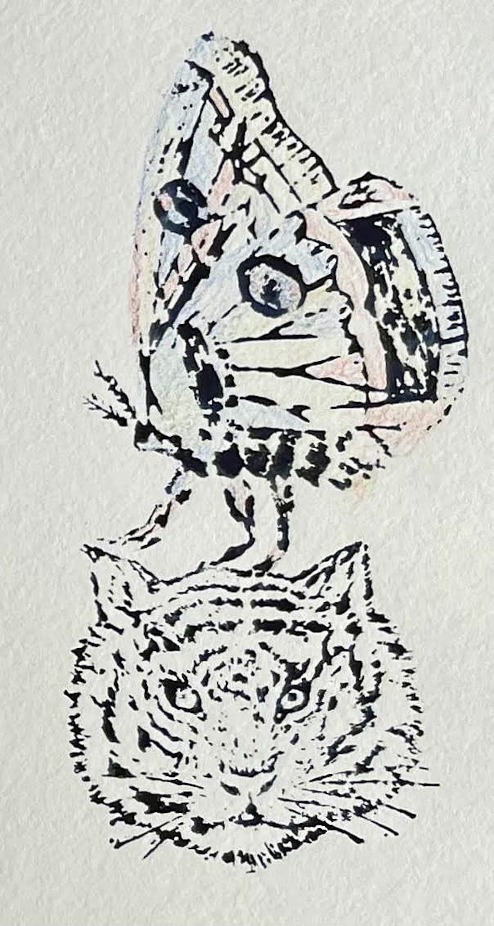 Empathy Monoprint, Encre et crayon de couleur sur papier Twin Rocker fait à la main, Signé - Contemporain Art par Kiki Smith