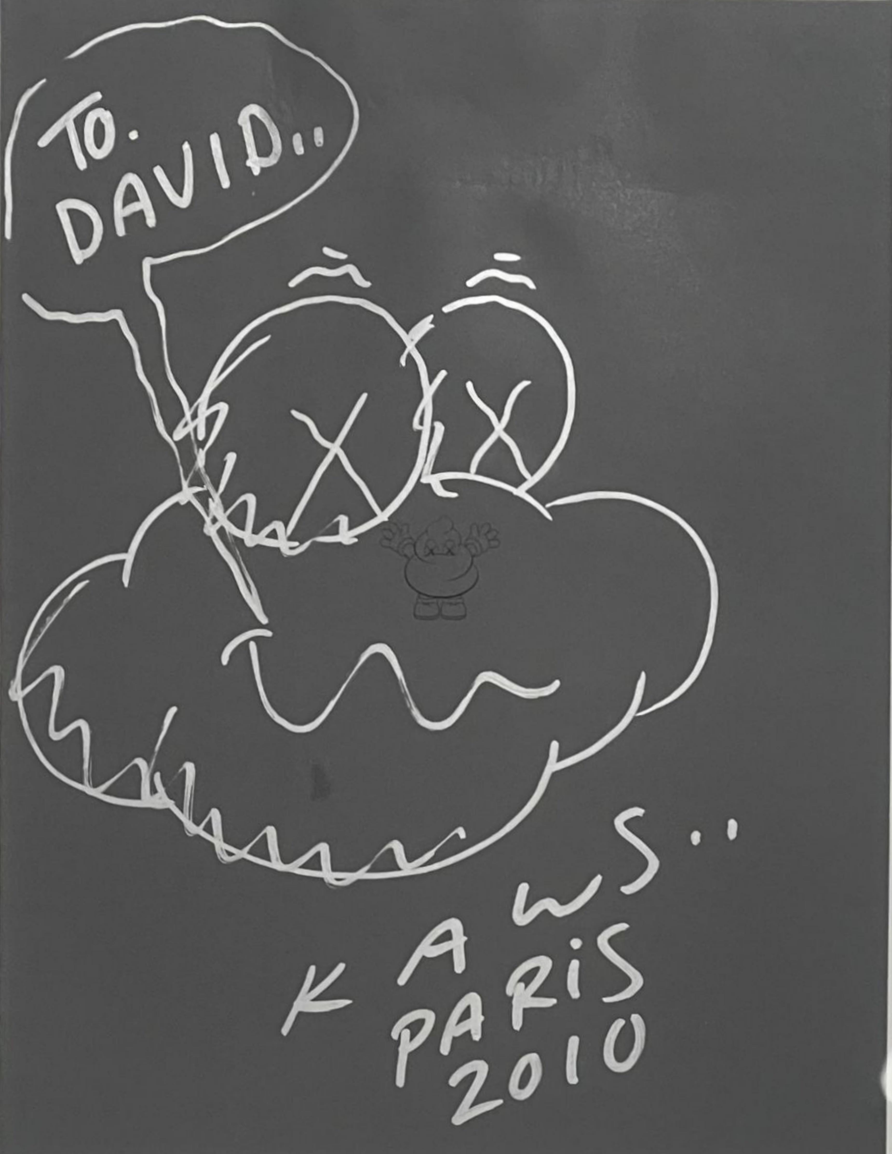 Dessin du nuage de Paris (signé et inscrit au nom de David) œuvre unique sur papier coloré - Art de KAWS