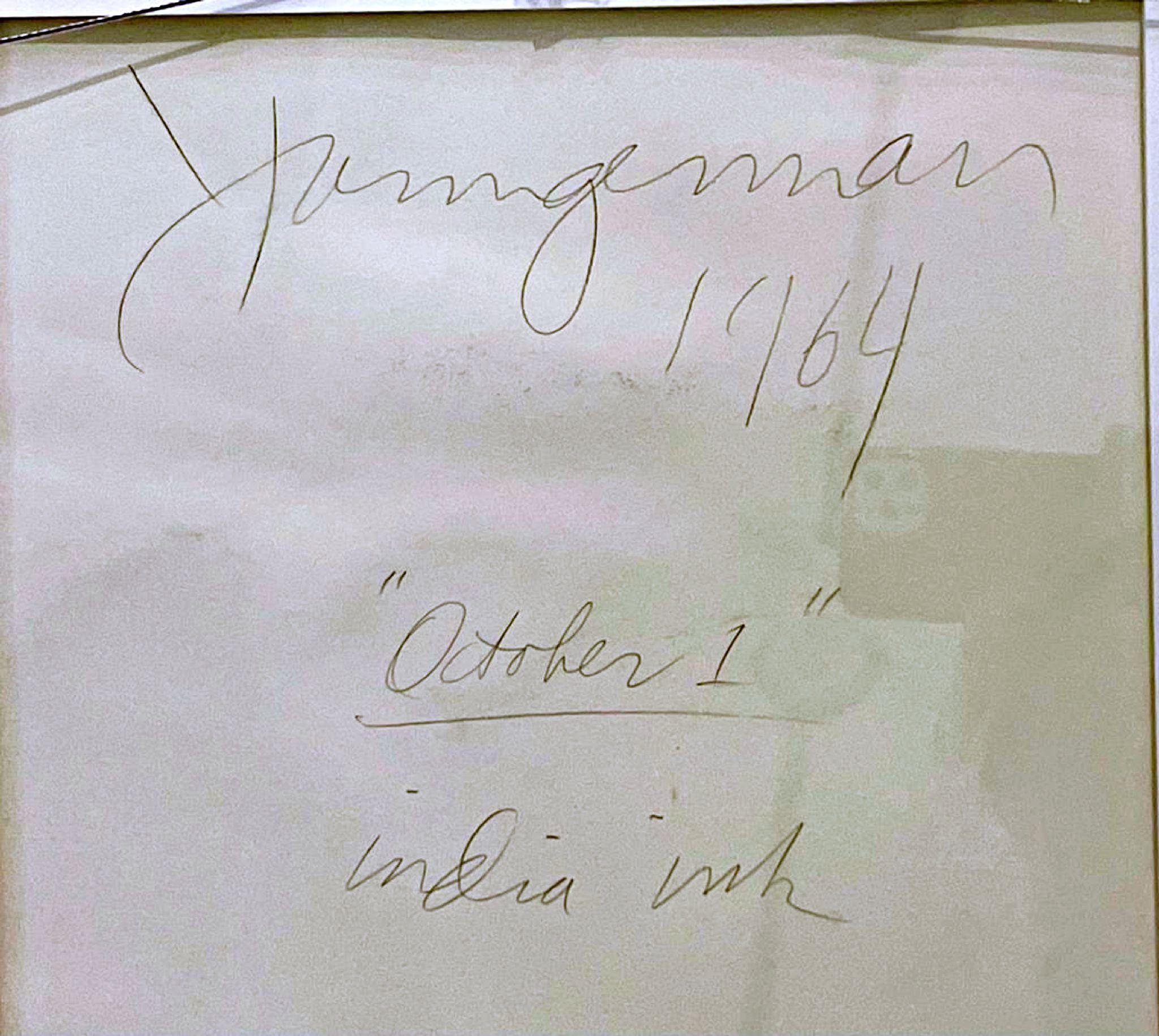 October 1, from Betty Parsons Gallery, India ink on paper, Signed Framed w/label - Painting Abstracto de Jack Youngerman