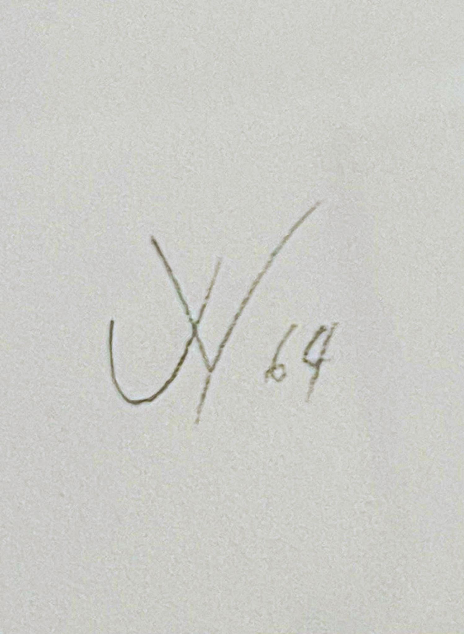 October 1, from Betty Parsons Gallery, India ink on paper, Signed Framed w/label - Abstract Painting Beige de Jack Youngerman