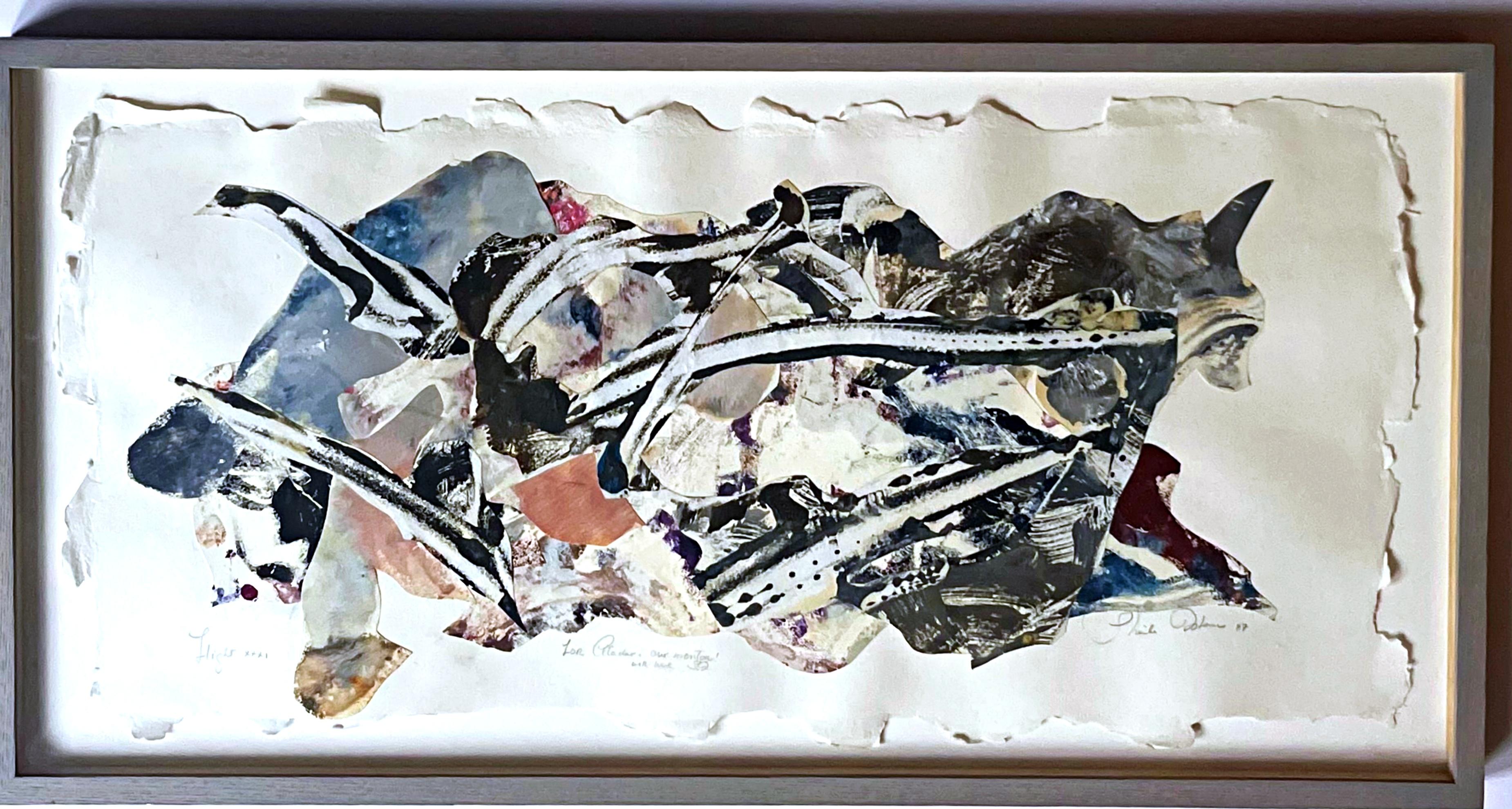 Sheila Isham, Flight XXXI, unique collage signed inscribed to Fischbach director