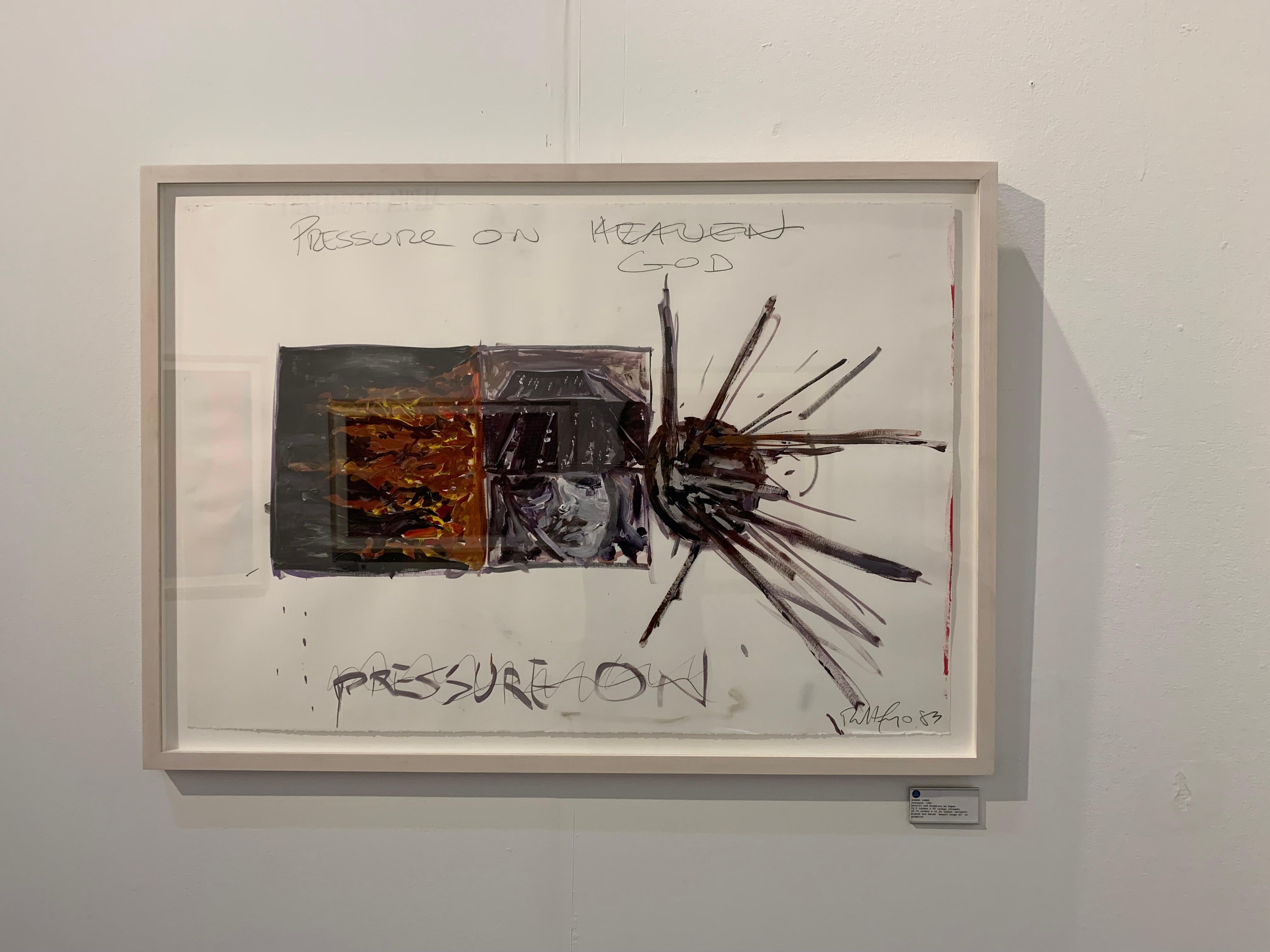 Robert Longo - Pressure on God - Unique iconic 1980s work on paper signed Framed For Sale 1