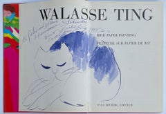 Walasse Ting - Walasse Ting - Blue CAT, unique hand signed and inscribed drawing in monograph Walasse Ting - Blue CAT, unique hand signed and inscribed drawing in monograph