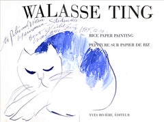 Walasse Ting - Blue CAT, einzigartige handsignierte und beschriftete Zeichnung in Monografie