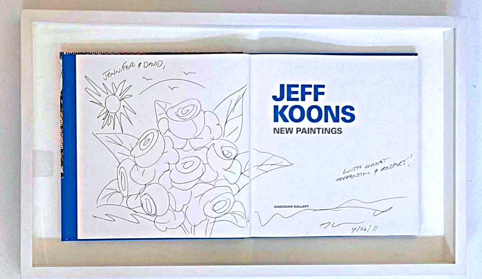 Jeff Koons
Original tulips in landscape drawing, 2011
Original drawing done in ink across the title pages of Gagosian Gallery monograph
Signed, dated and warmly inscribed to Jennifer and David in ink on the composition
Unique
Frame included
Original
