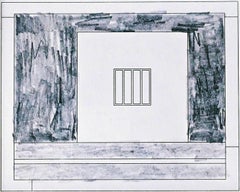 Peter Halley - Prison 14, Unique, signed, Graphite pencil & ink drawing Framed
