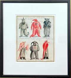 Grisha Bruskin - Study 8, Unique signed gouache & ink Russian protest Art Framed