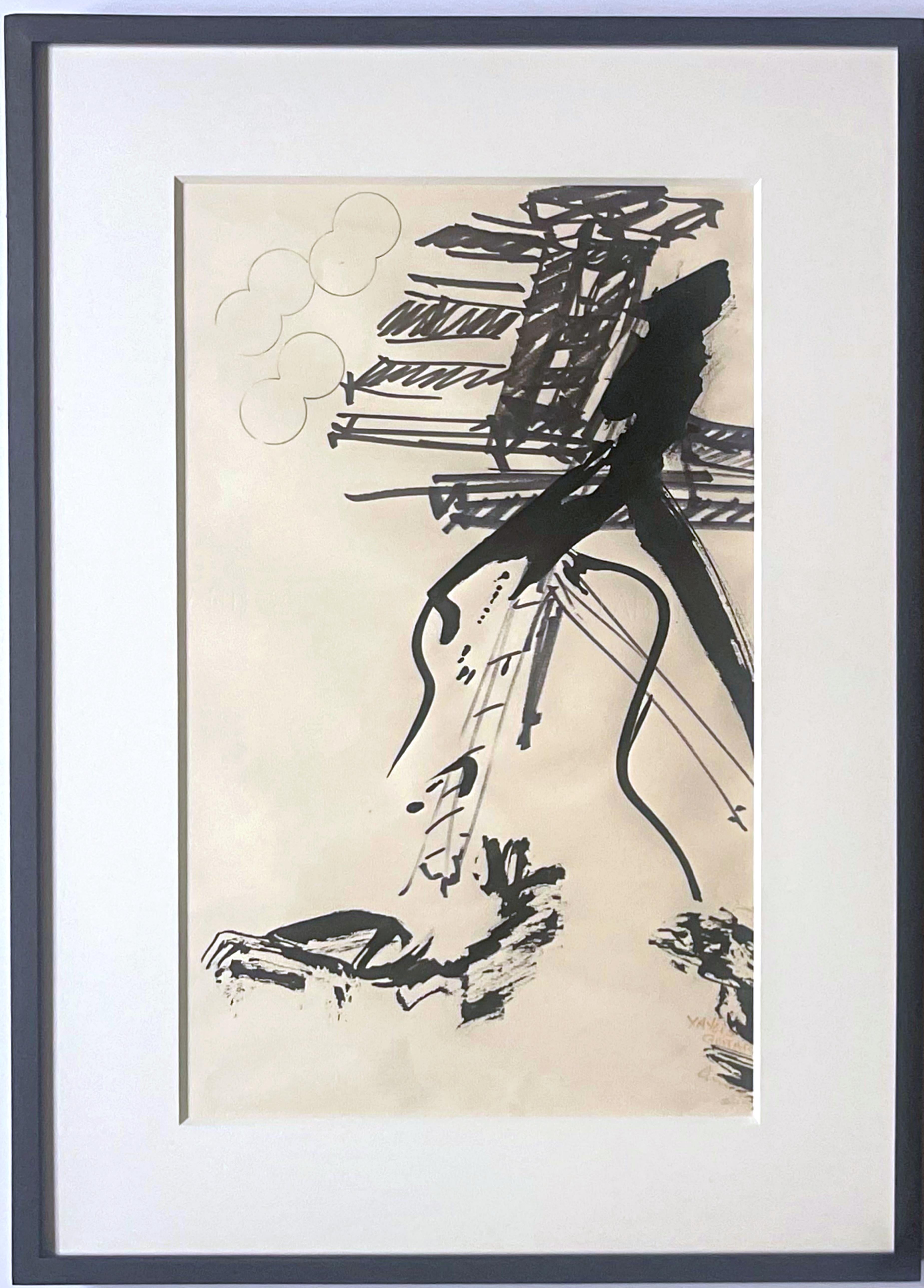Mark di Suvero
Yayoi's Guitar, Eindhoven-Venice for Richard Bellamy
Ink wash drawing on paper
Titled on the front and back, signed on the front and back
Richard Bellamy was di Suvero's longtime dealer. When the Green Gallery closed Bellamy moved