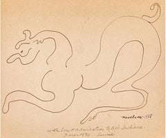 Louise Nevelson - early horse drawing, signed and inscribed to Robert Indiana