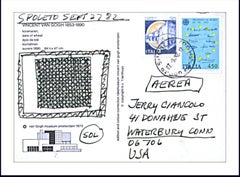 Sol Lewitt - Einzigartige Zeichnung Geometrische Abstraktion auf frankierter Karte, handsigniert